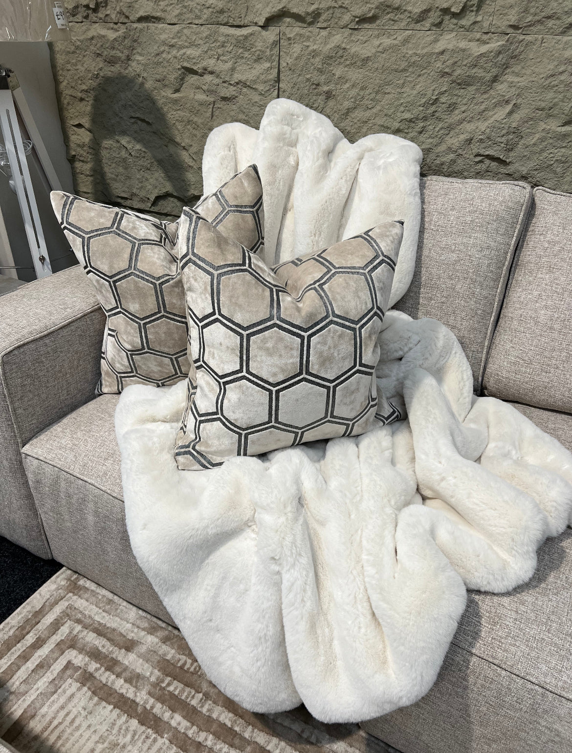 Cream Ivor Hexagon Velvet Cushion 22"