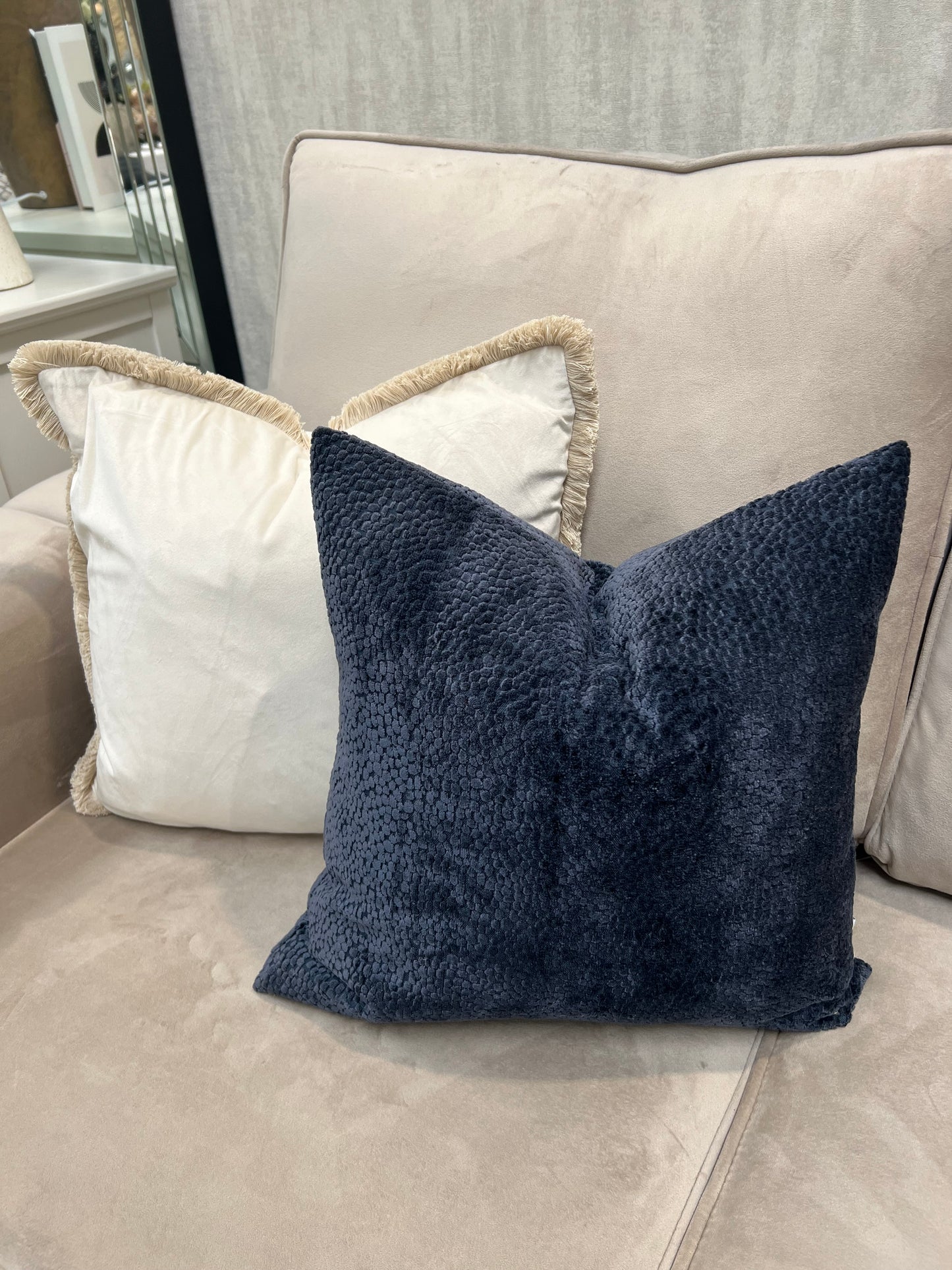 Navy Bingham Velvet Cushion 16"