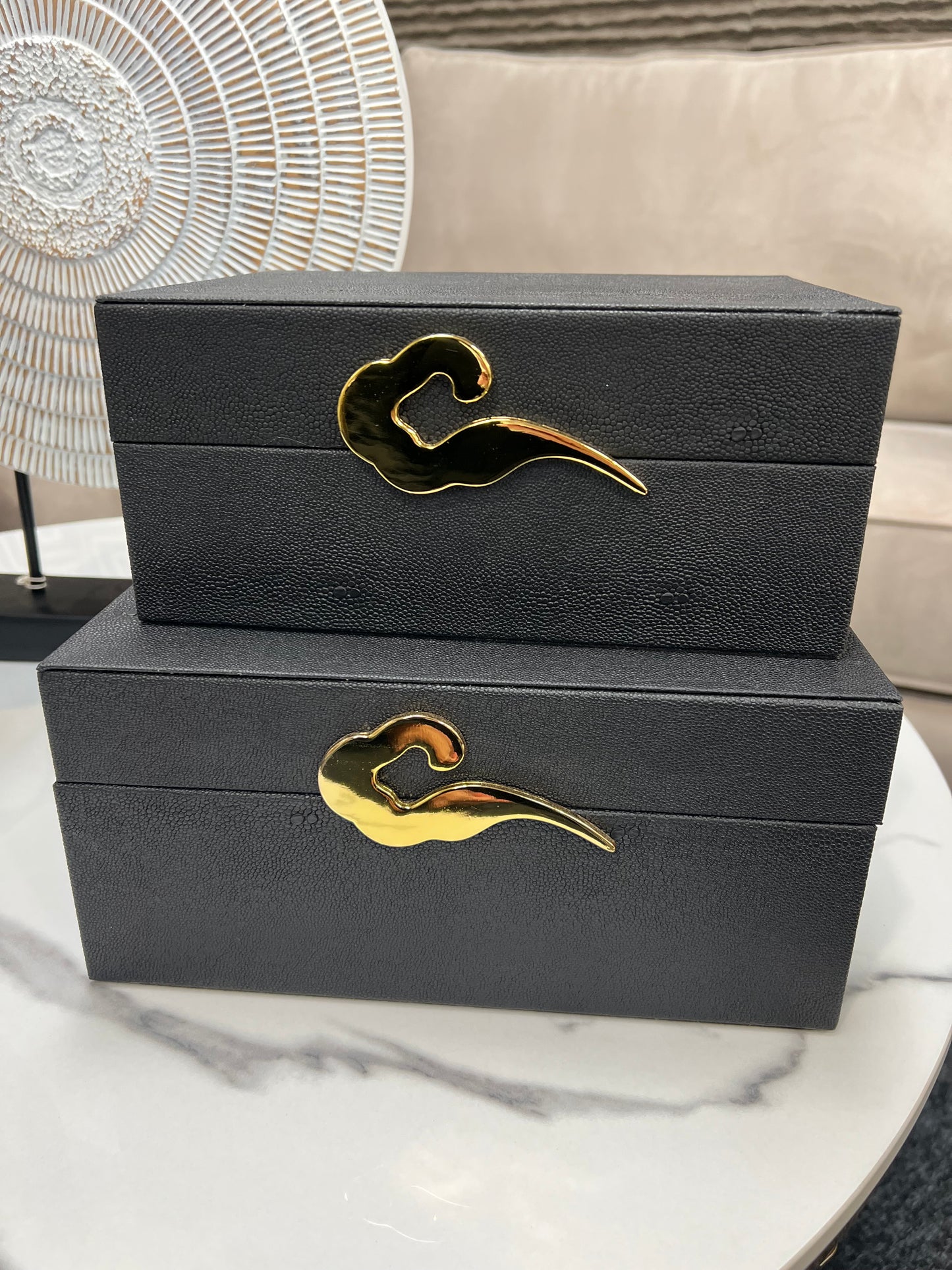Black Faux Litchi Jewellery Box Set
