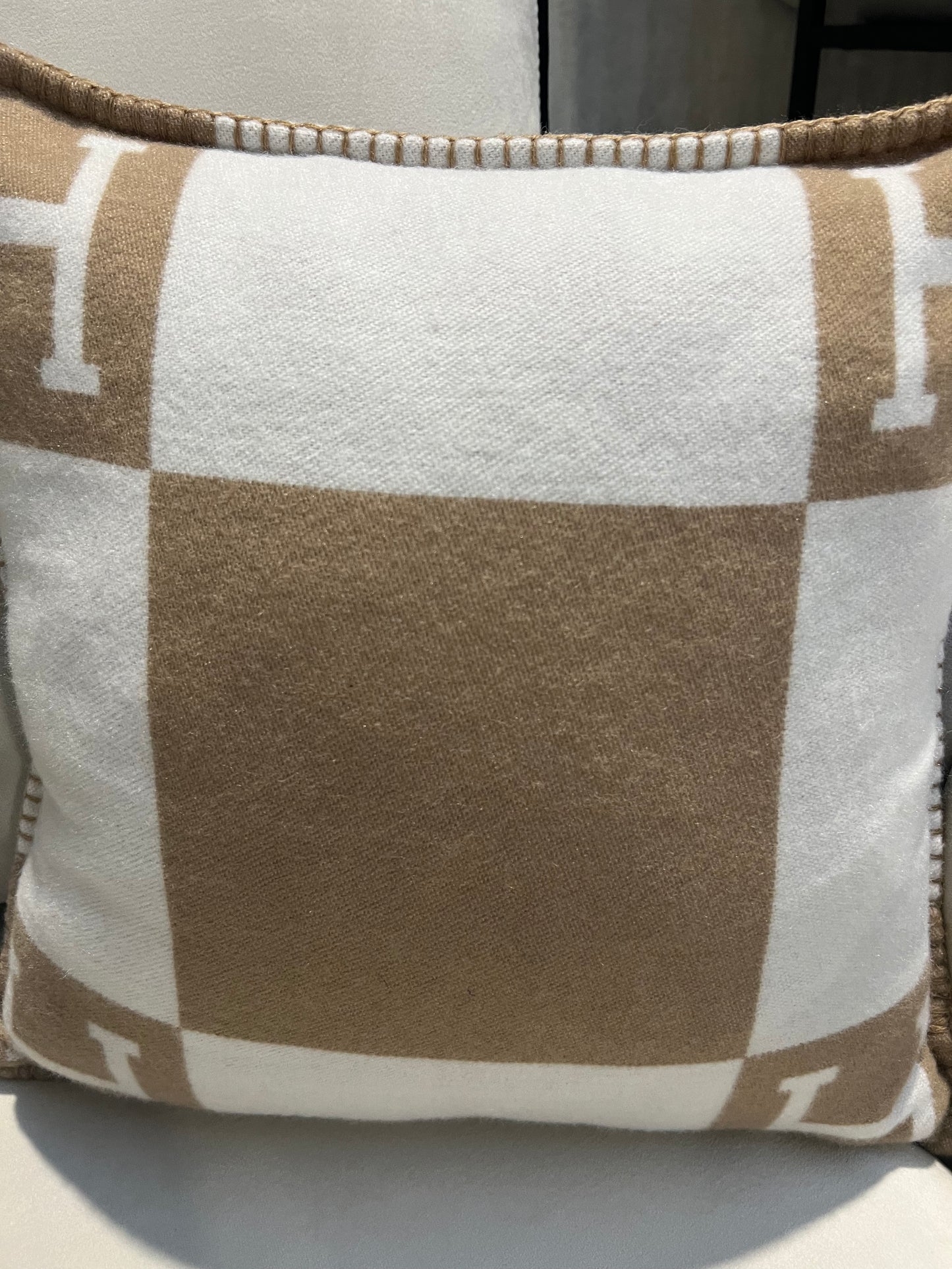 Luxury H Pillow - Beige & White