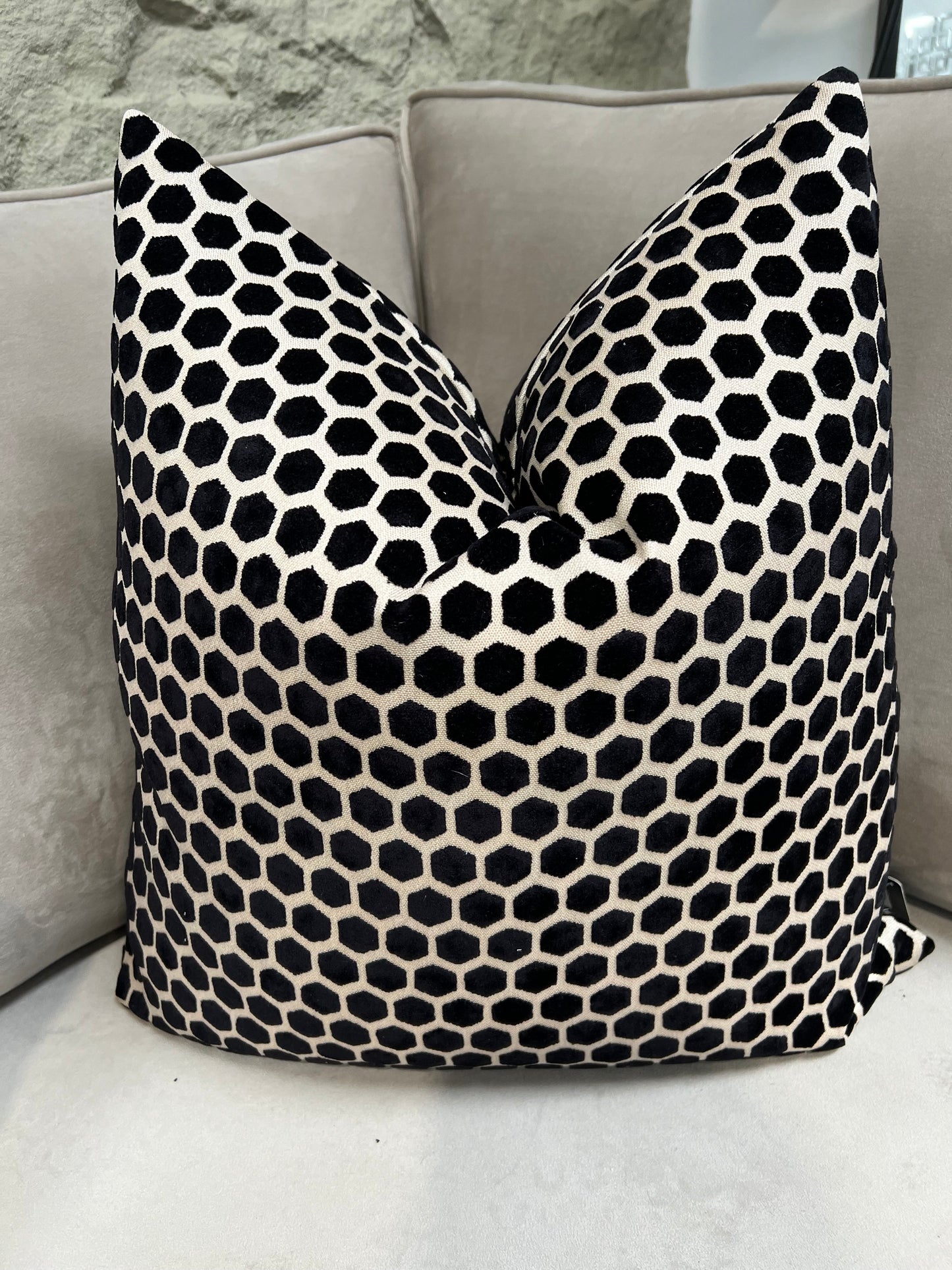 Black Hex Velvet Cushion 22”
