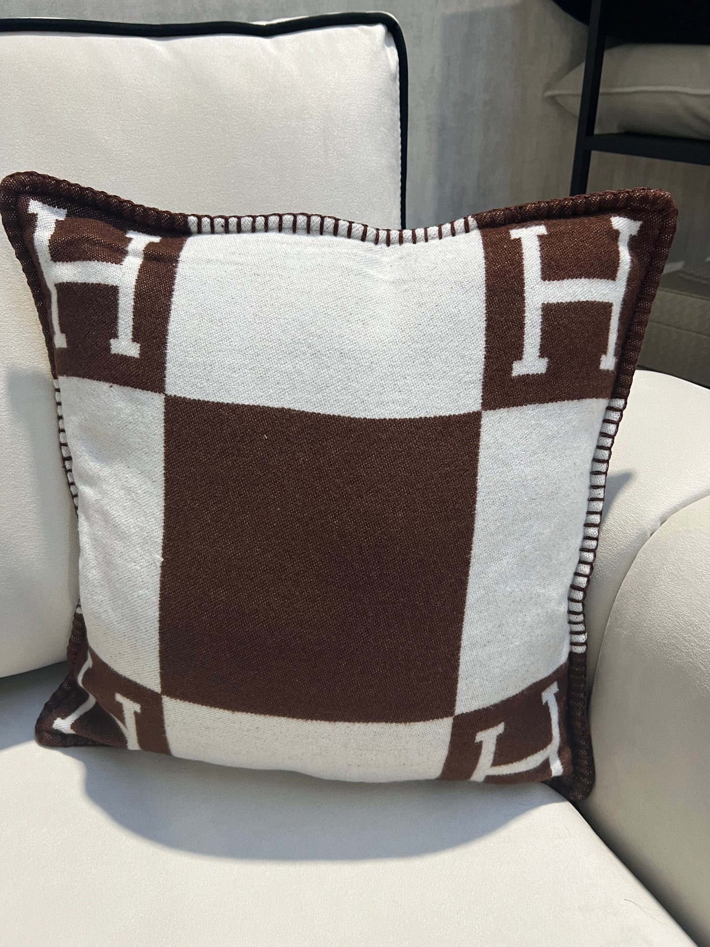 Luxury H Pillow - Brown & White