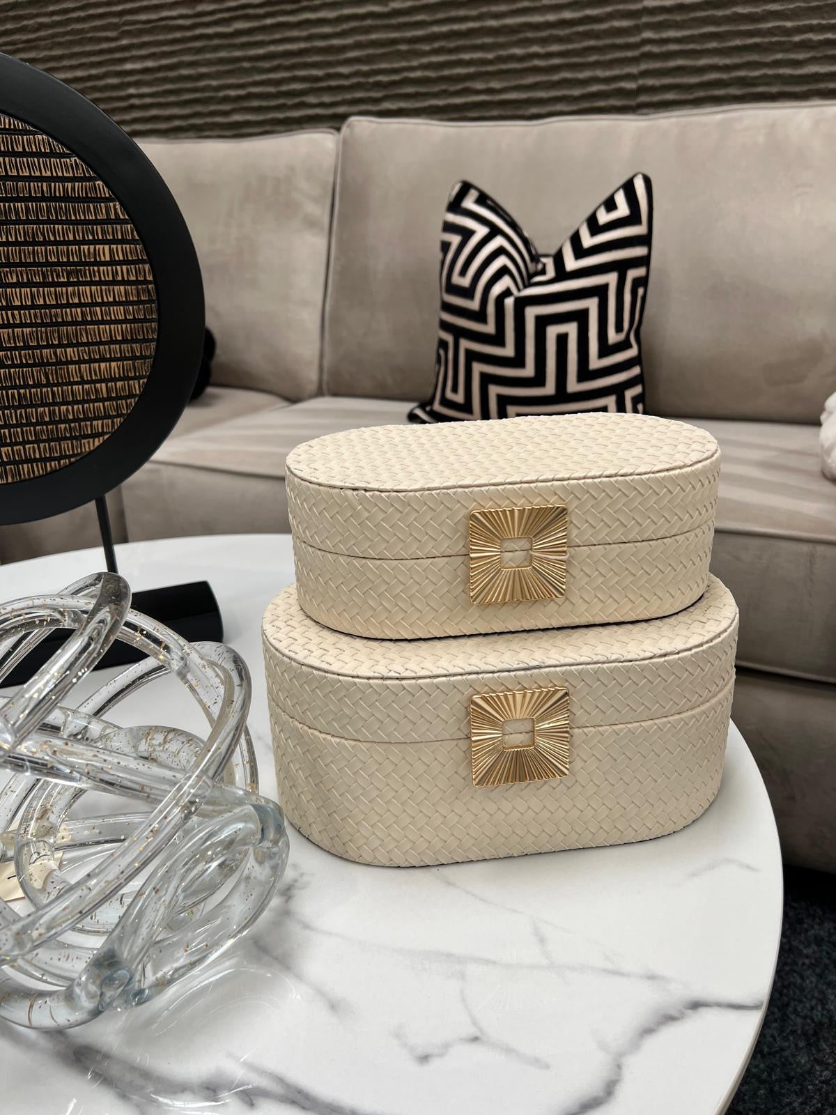 Set of 2 Cream & Gold Jewellery Boxes