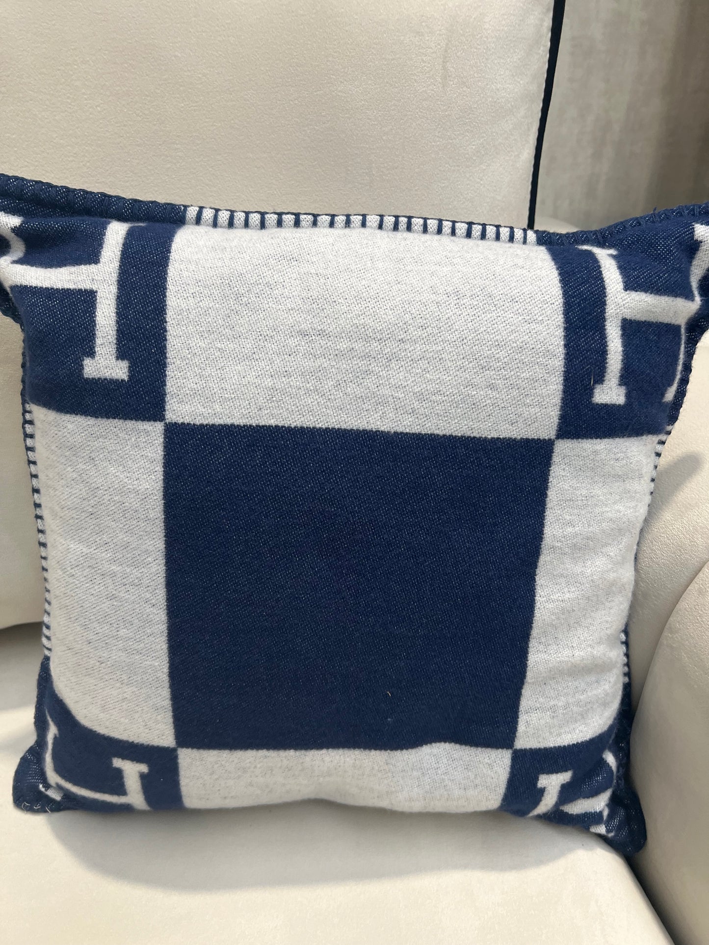 Luxury H Pillow - Navy & White