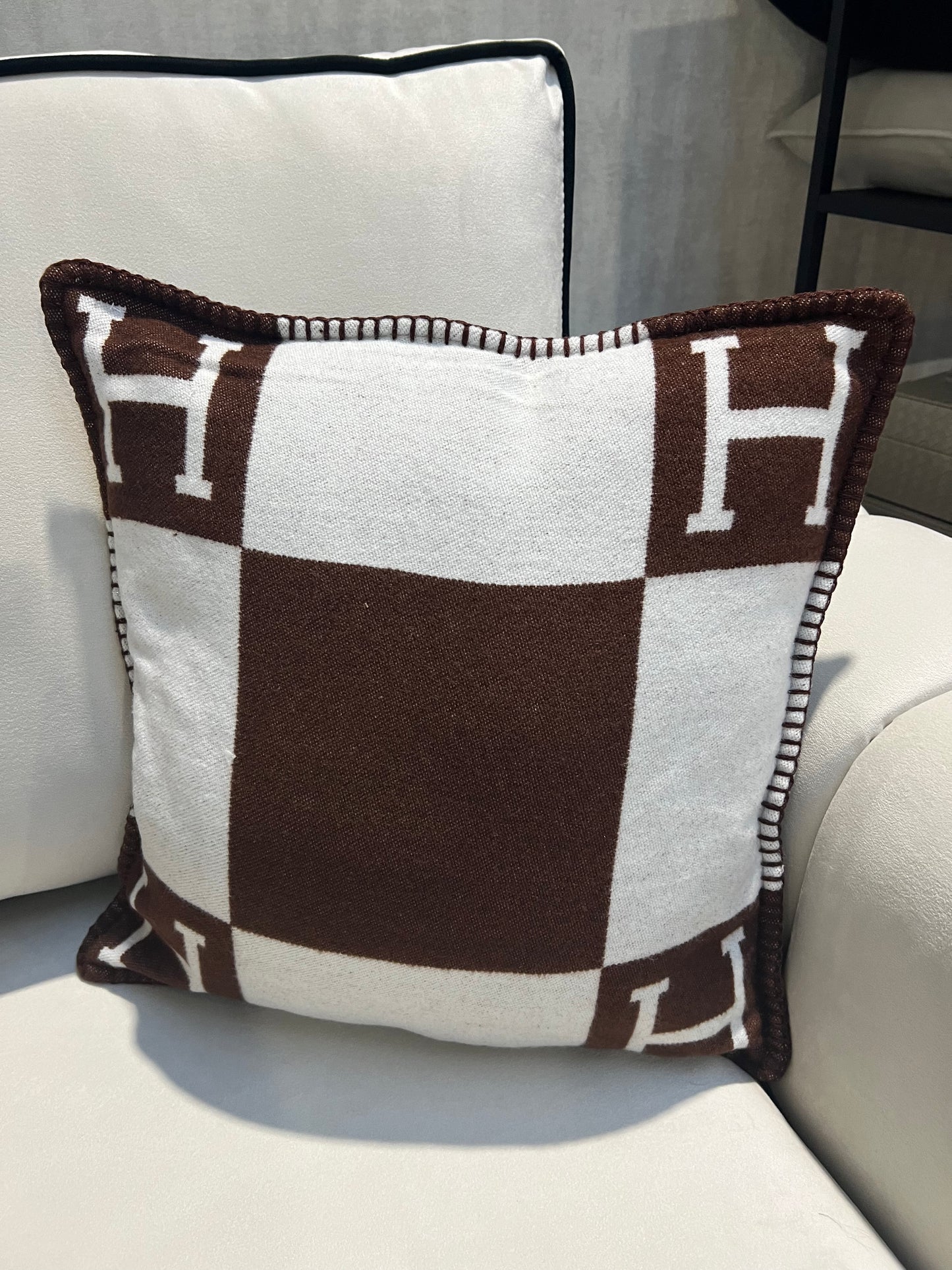 Luxury H Pillow - Brown & White