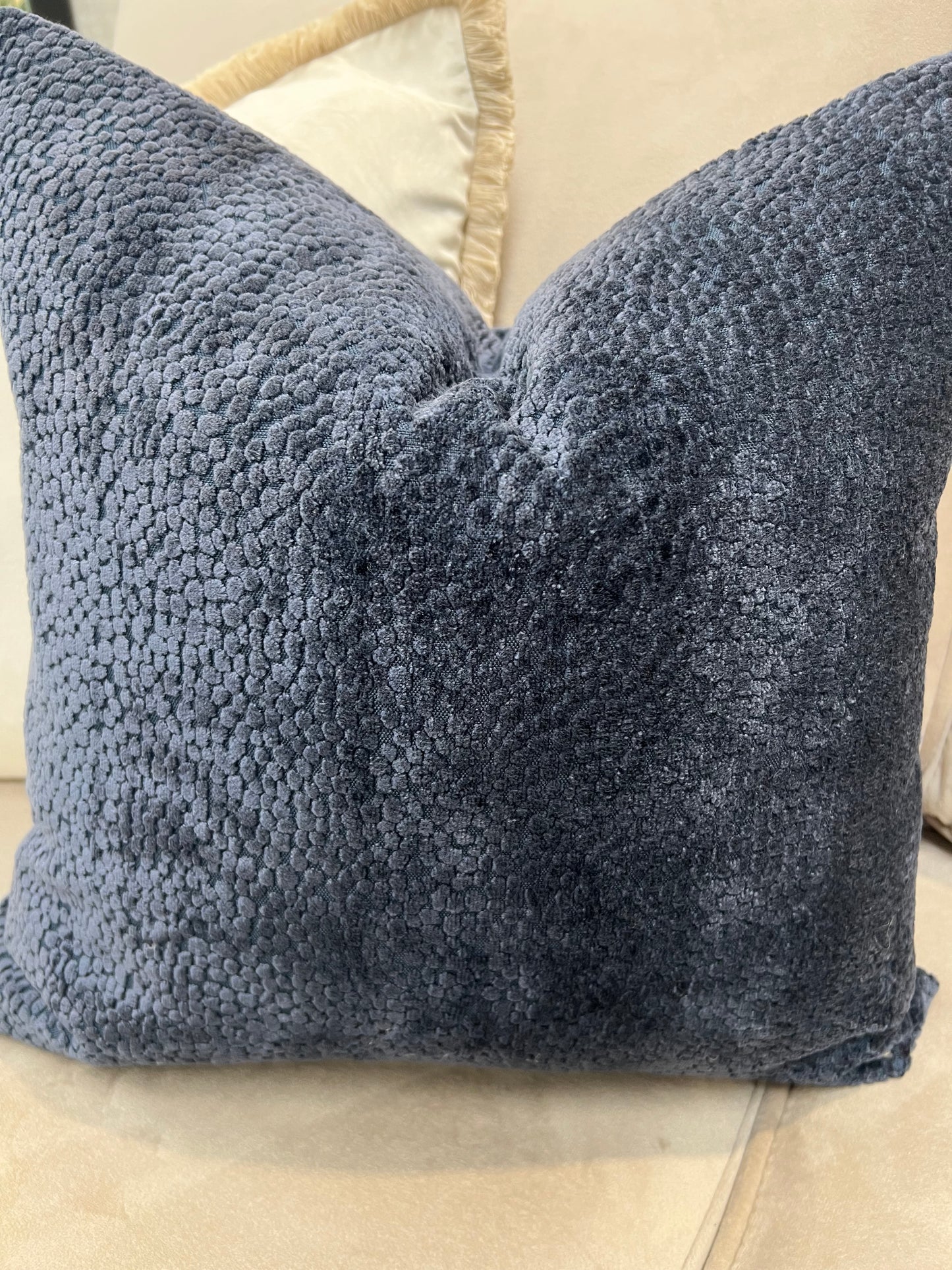 Navy Bingham Velvet Cushion 16"