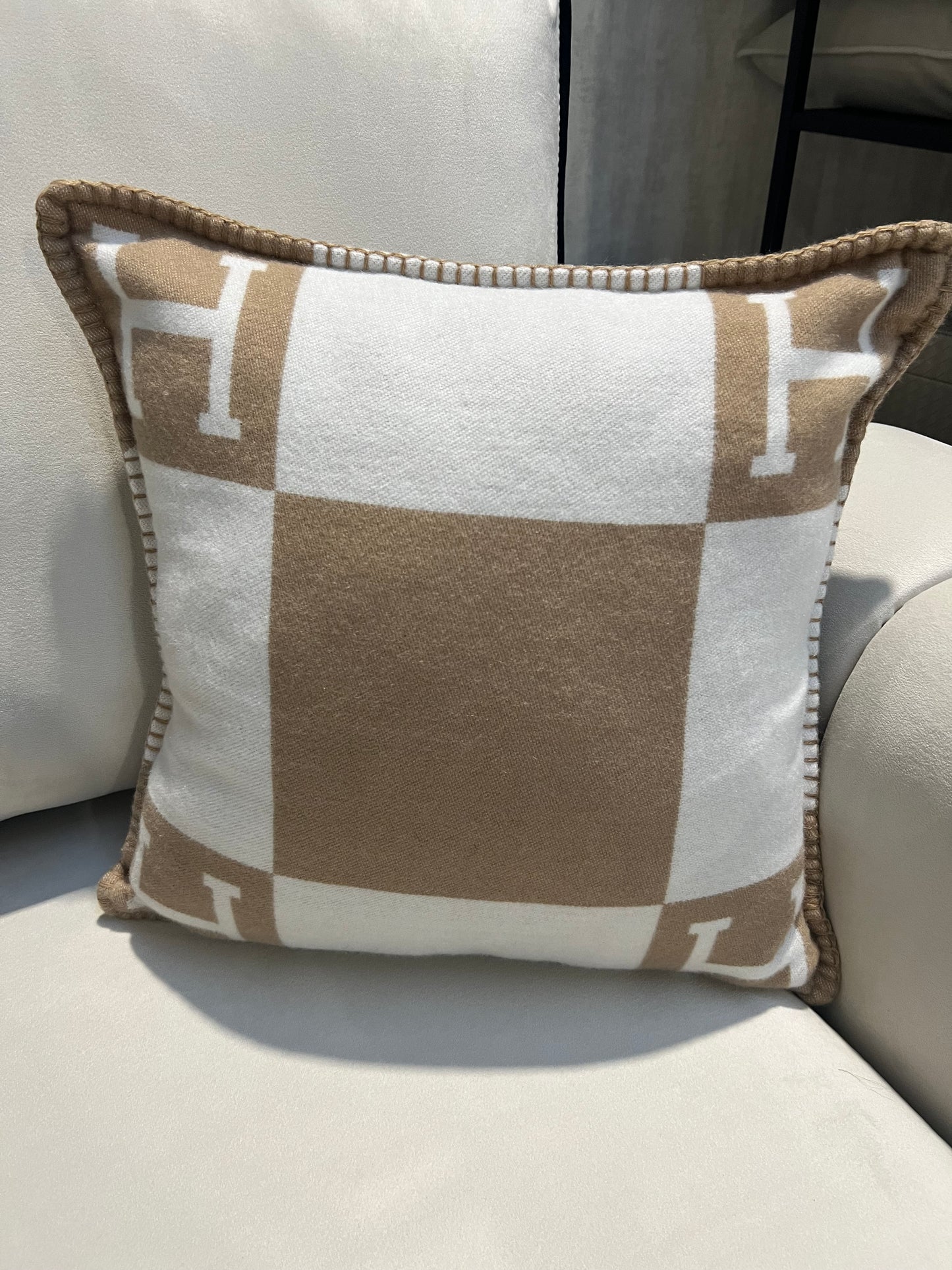 Luxury H Pillow - Beige & White