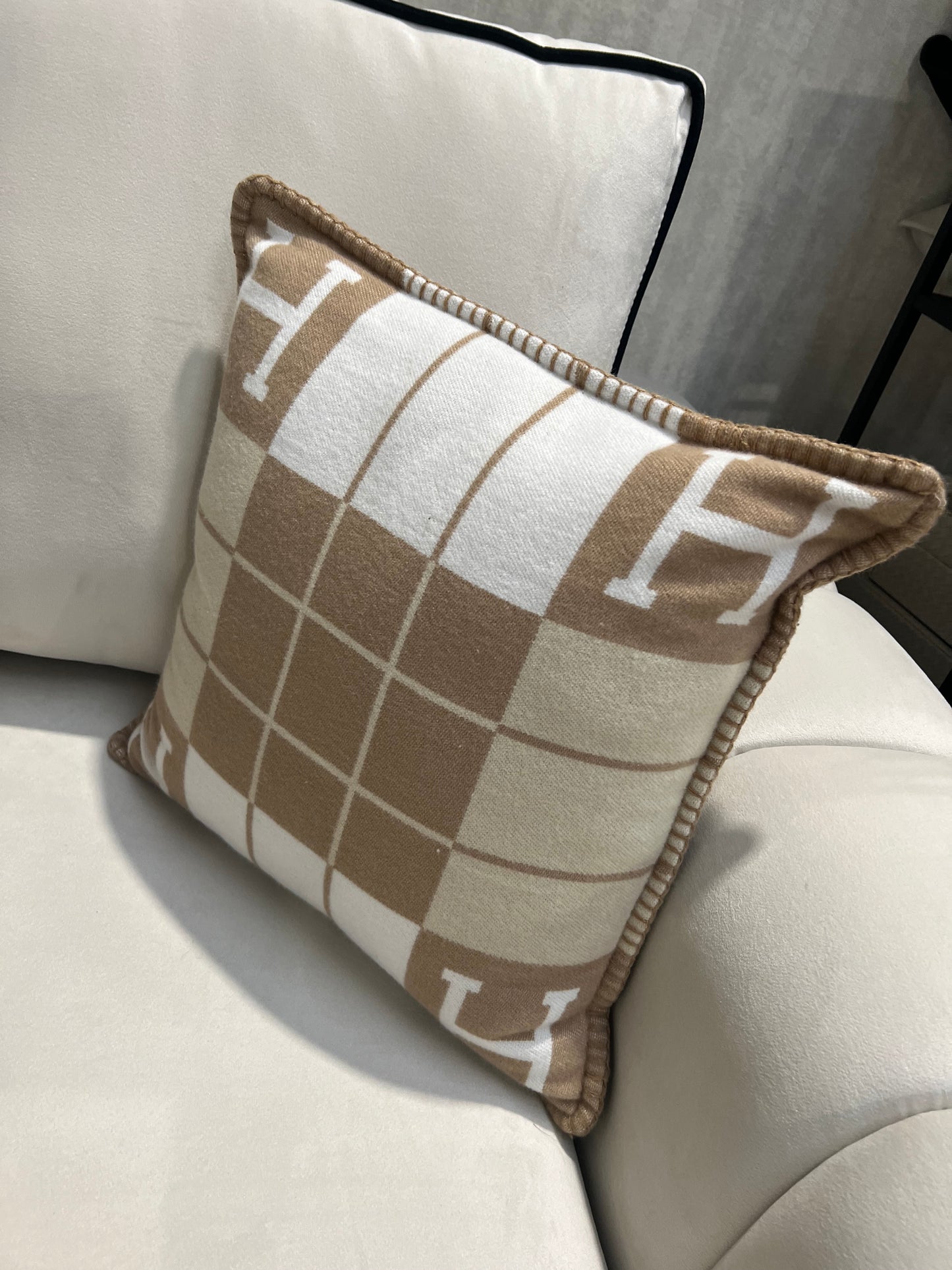 Luxury H Pillow - Beige Plaid