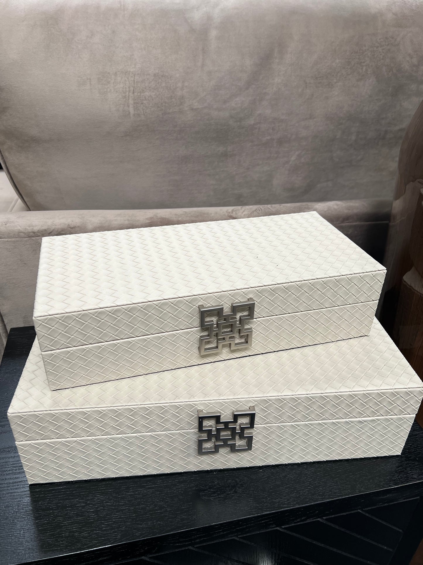 Set of 2 Cream Faux Leather Jewellery Boxes