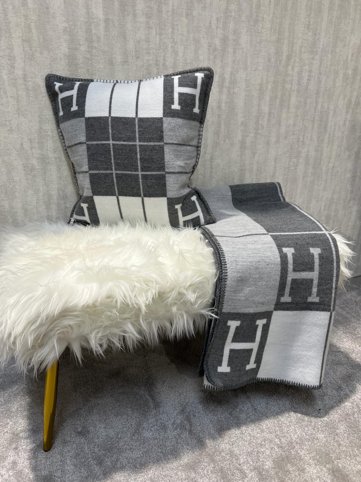Luxury H Pillow - White & Grey Plaid