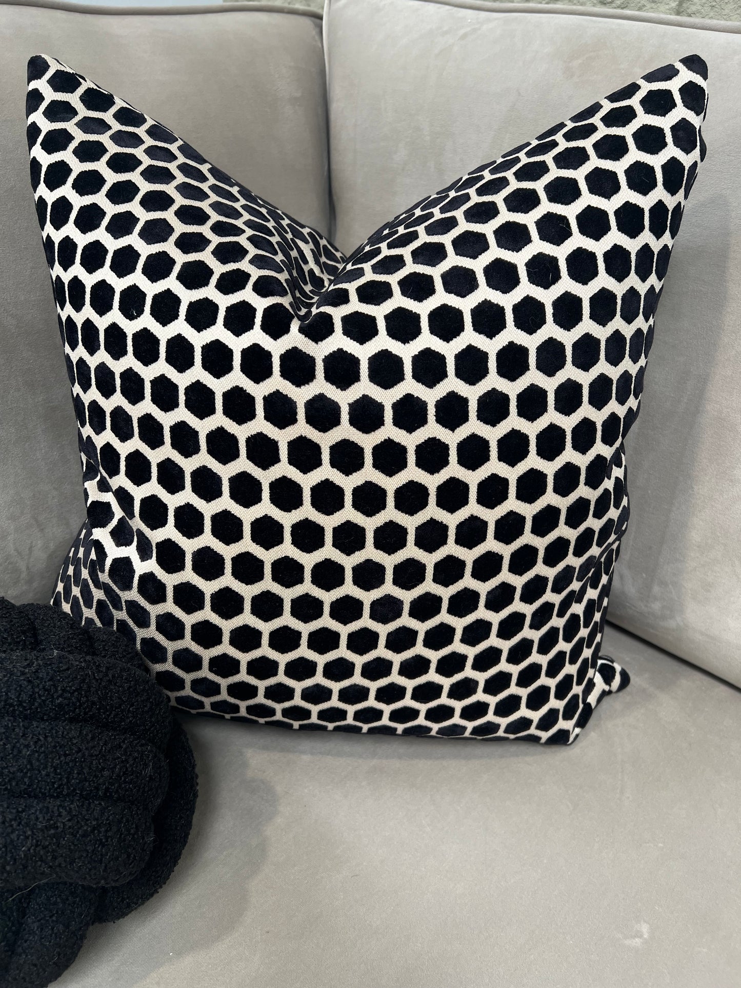 Black Hex Velvet Cushion 16"