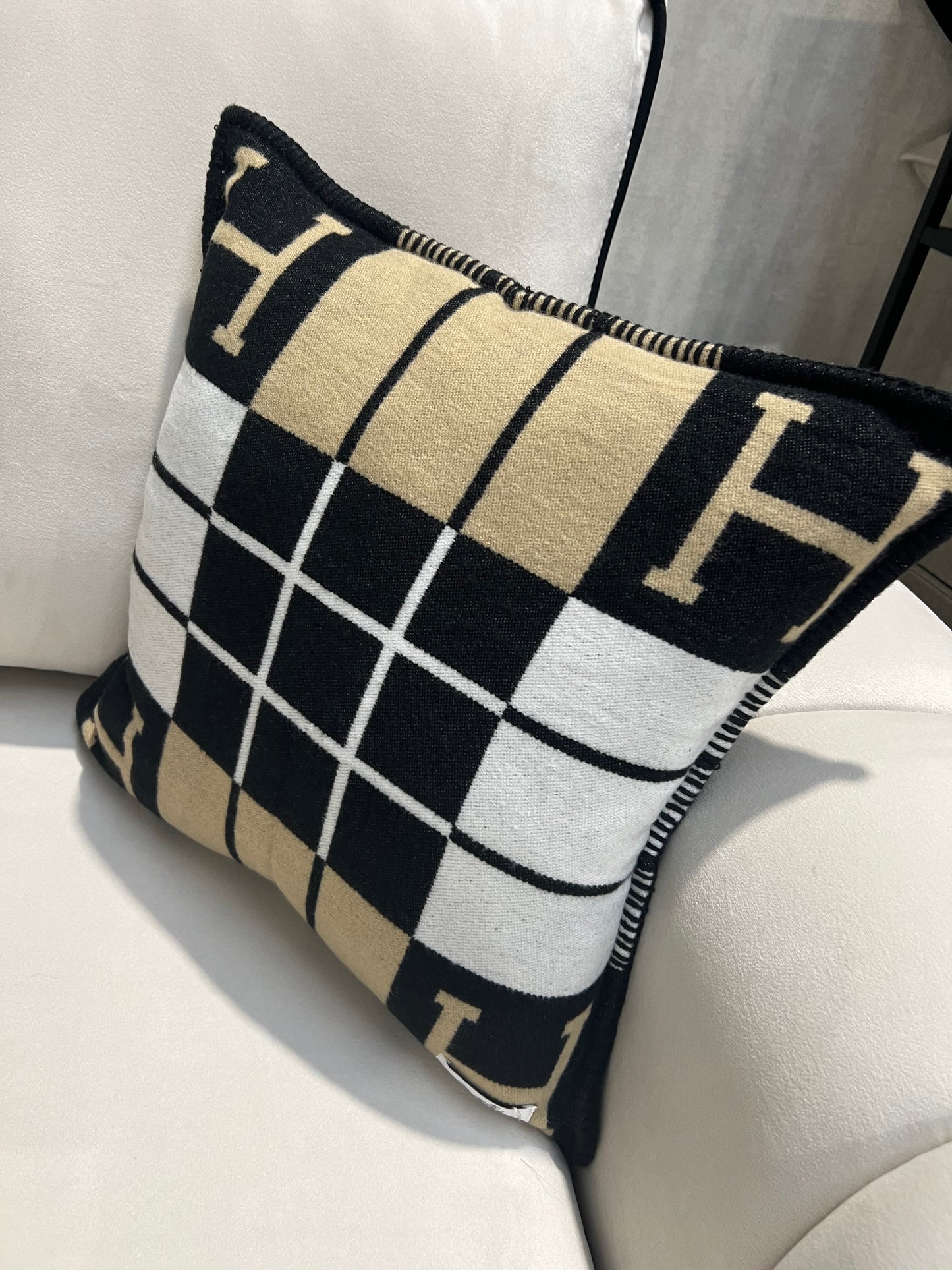 Luxury H Pillow - Black & Beige Plaid