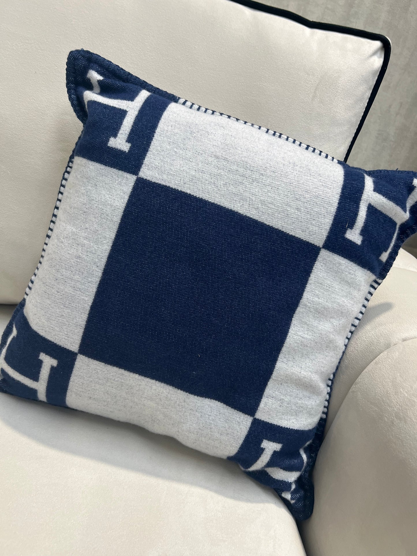 Luxury H Pillow - Navy & White