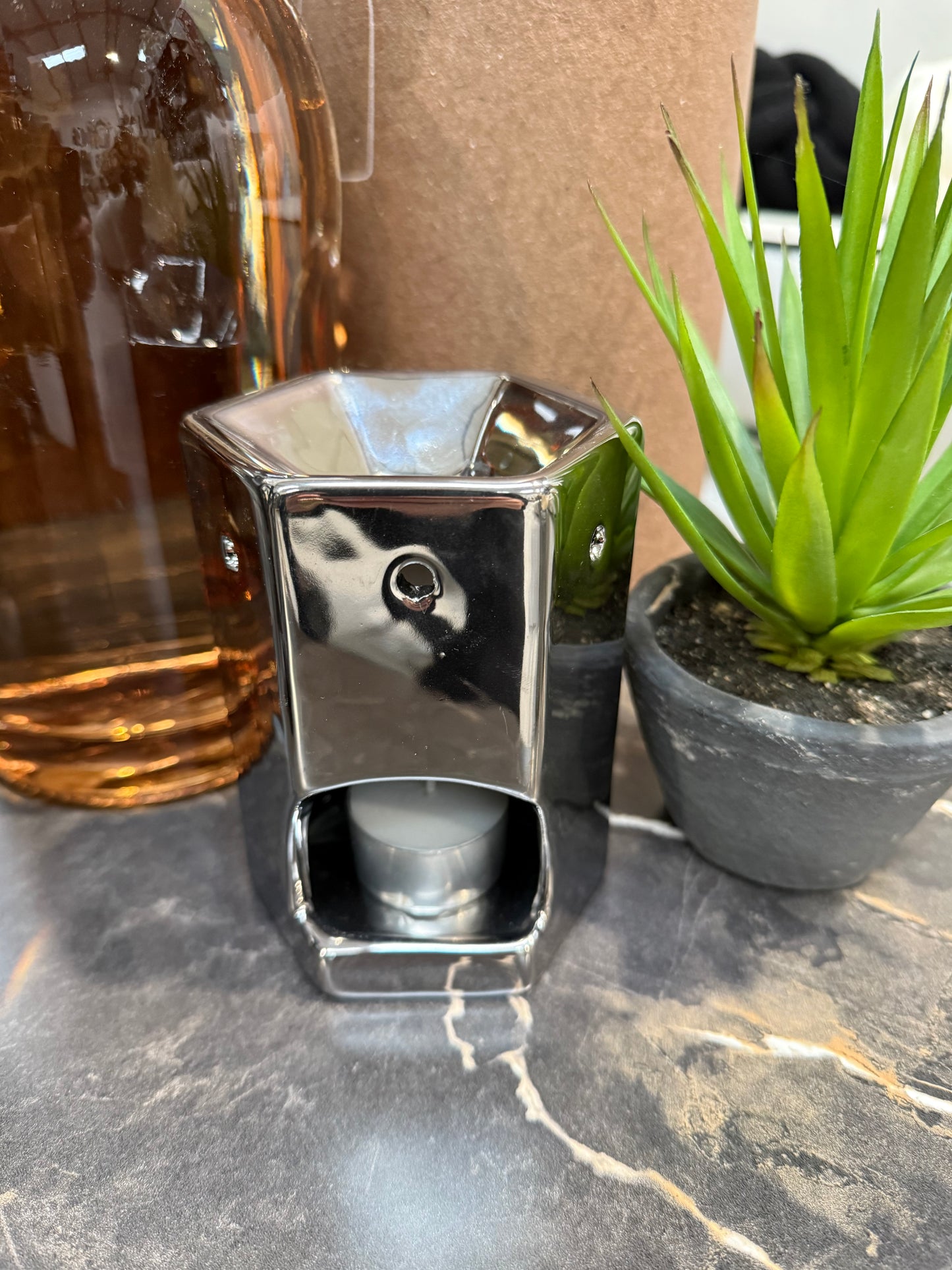 Chrome Hexagon Wax Burner