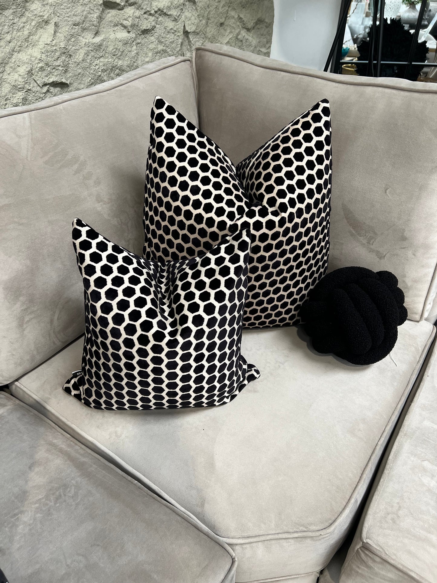 Black Hex Velvet Cushion 22”