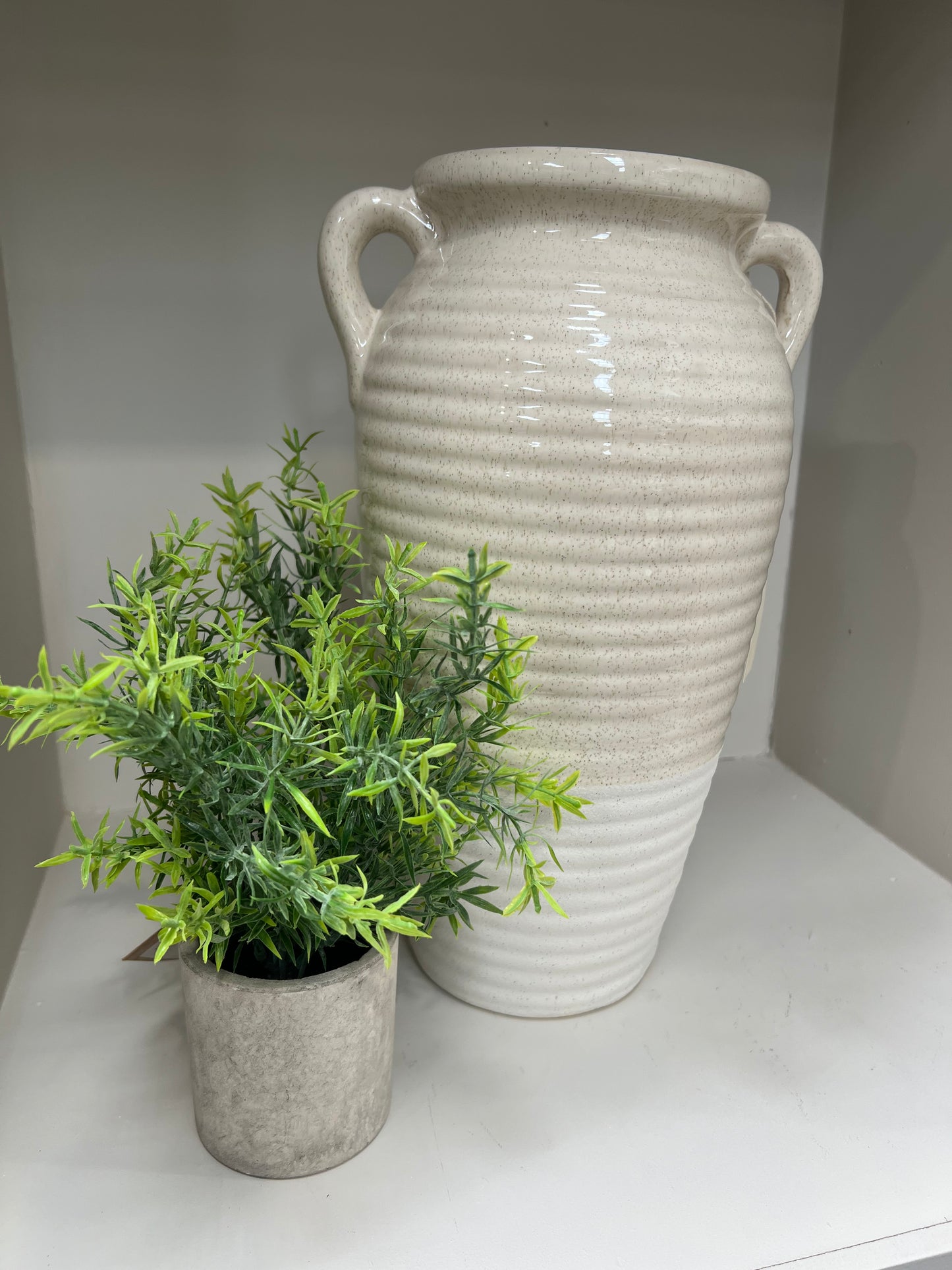 Orla Handmade Beige and White Ribbed Ceramic Vase