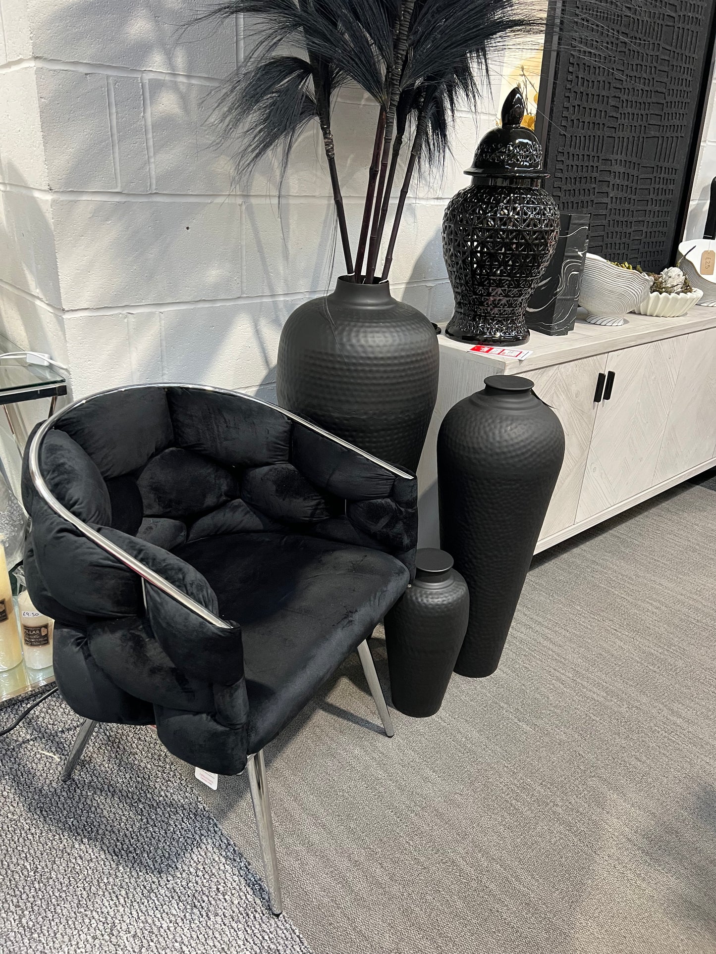 Margaux Black Velvet Dining Chair with Chrome Legs