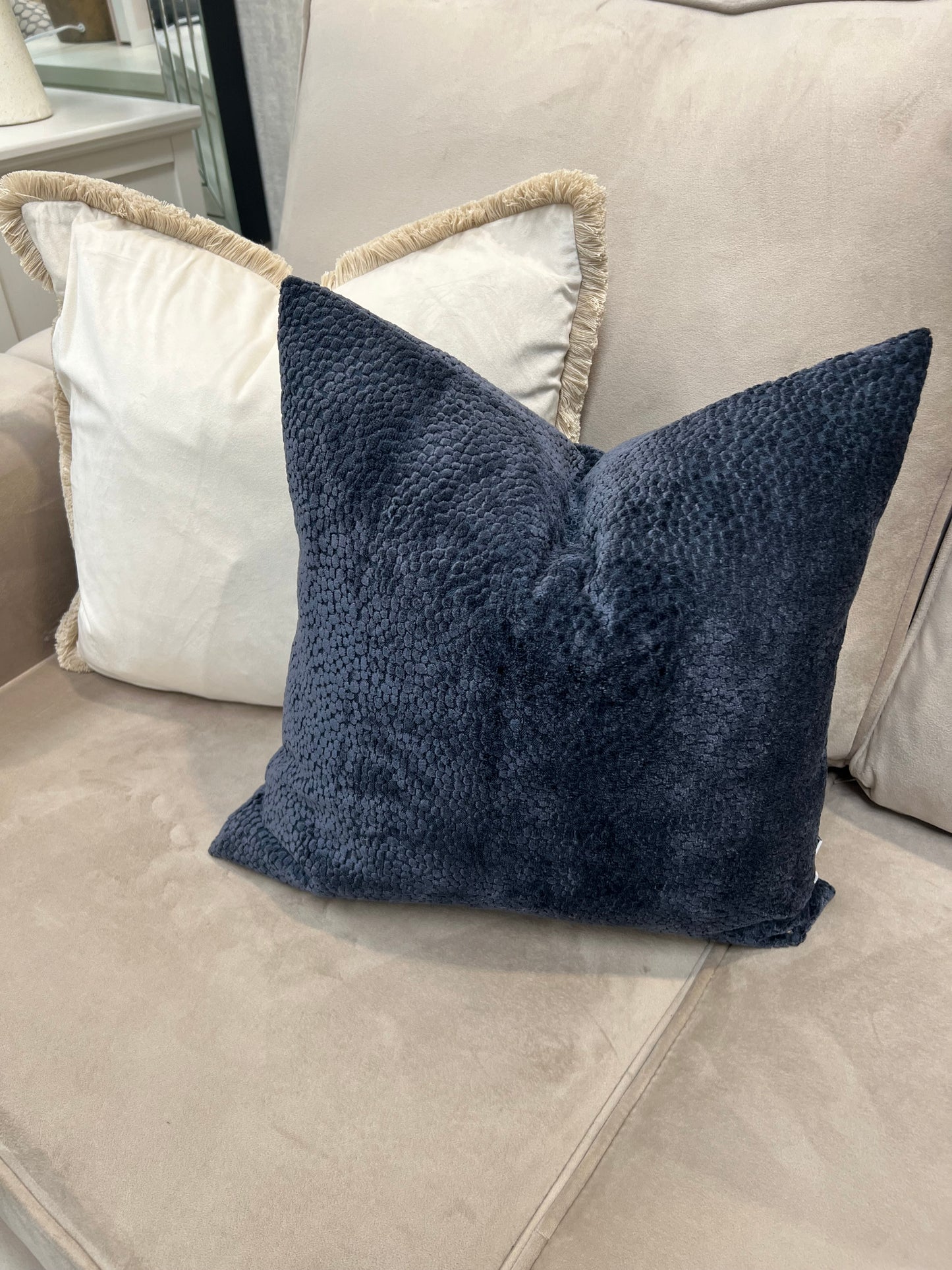 Navy Bingham Velvet Cushion 16"