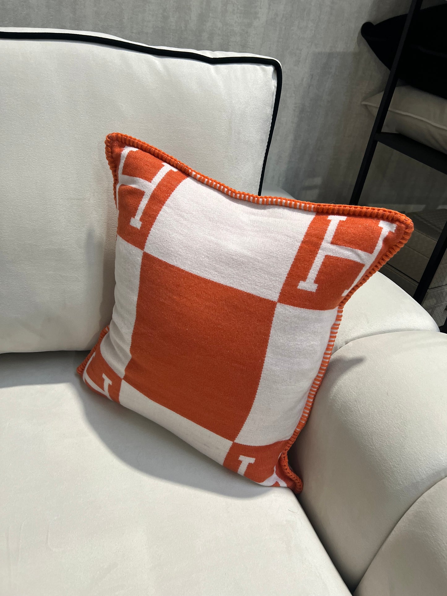 Luxury H Pillow - Orange & White