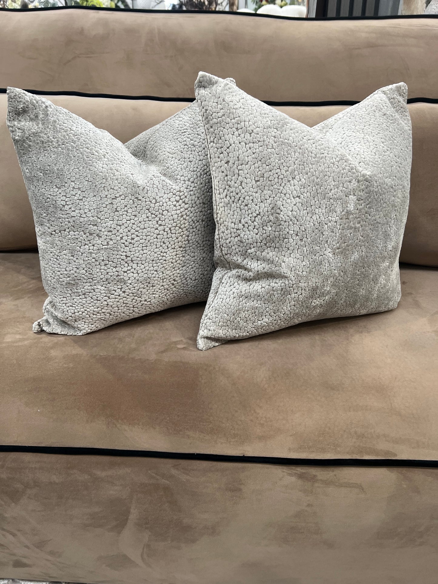 Taupe Bingham Velvet Cushion 16"