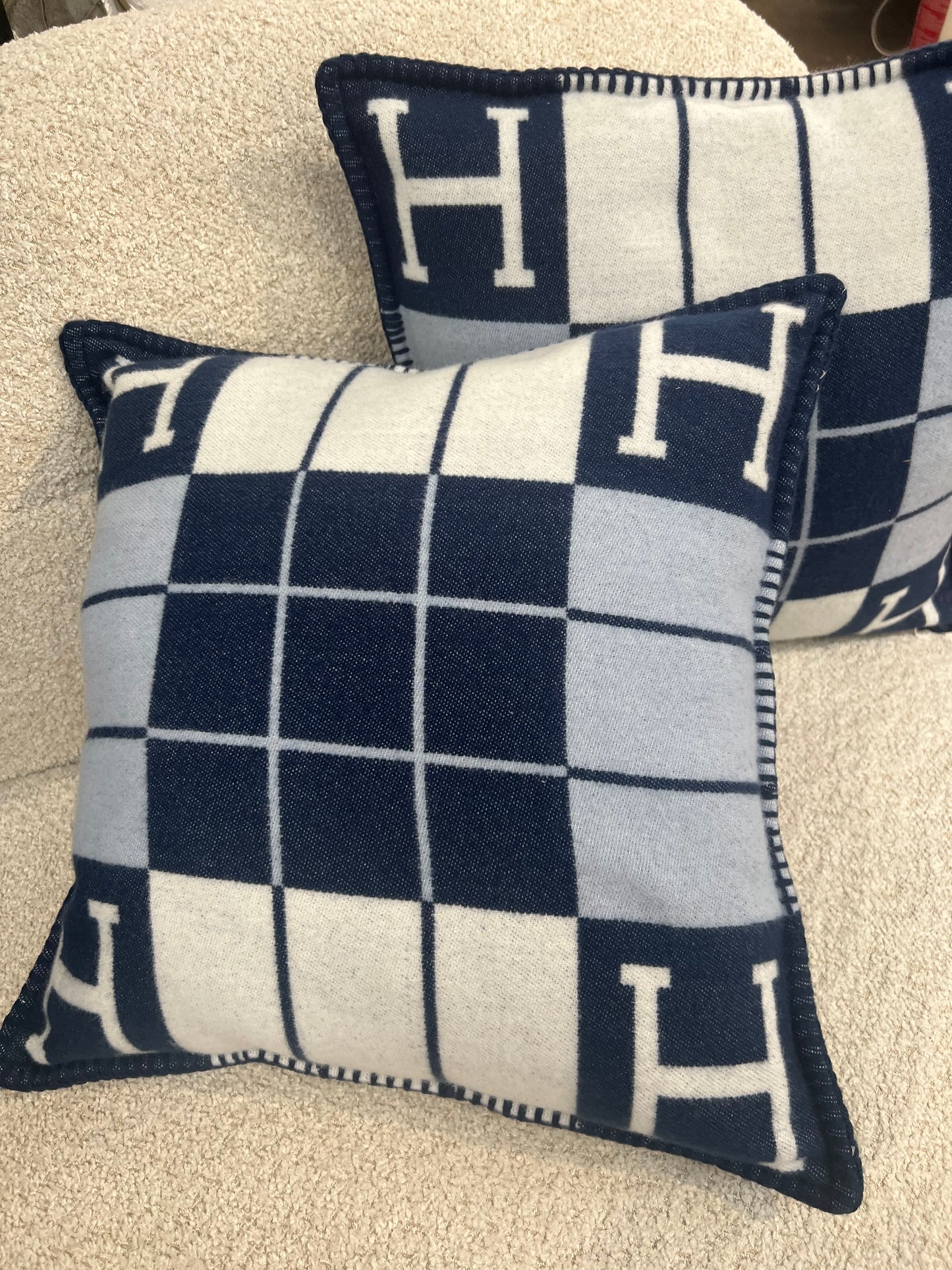 Luxury H Pillow - Blue Plaid