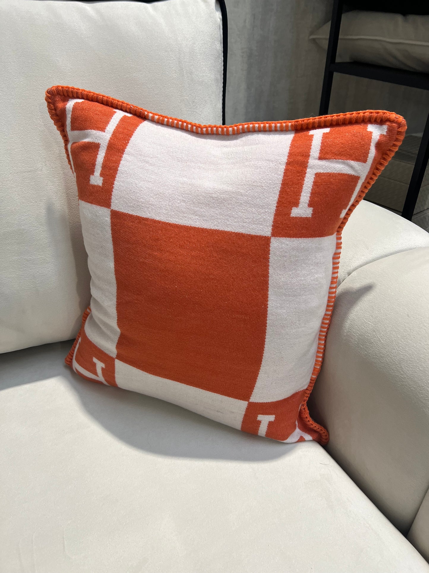 Luxury H Pillow - Orange & White