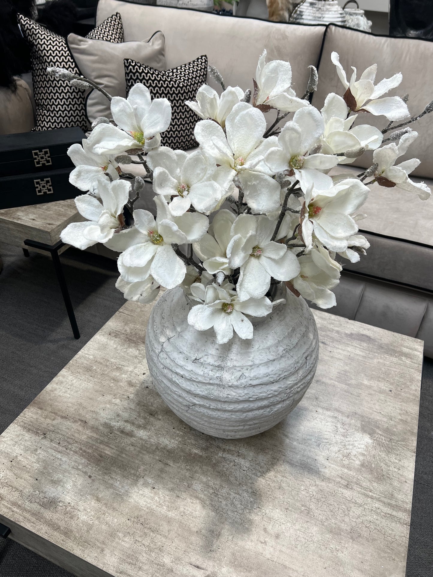 White Real Touch Frosted Magnolia Spray