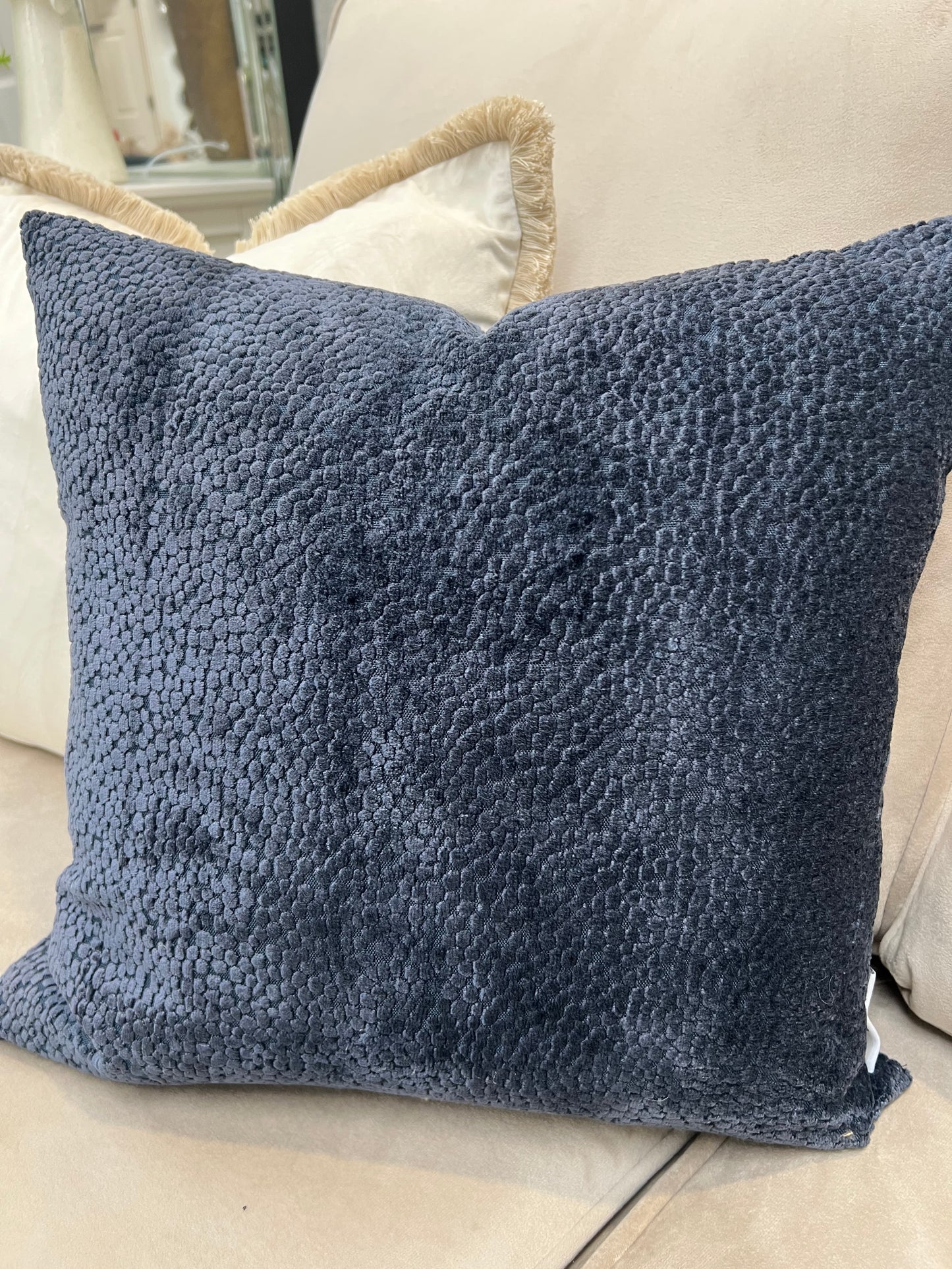 Navy Bingham Velvet Cushion 16"