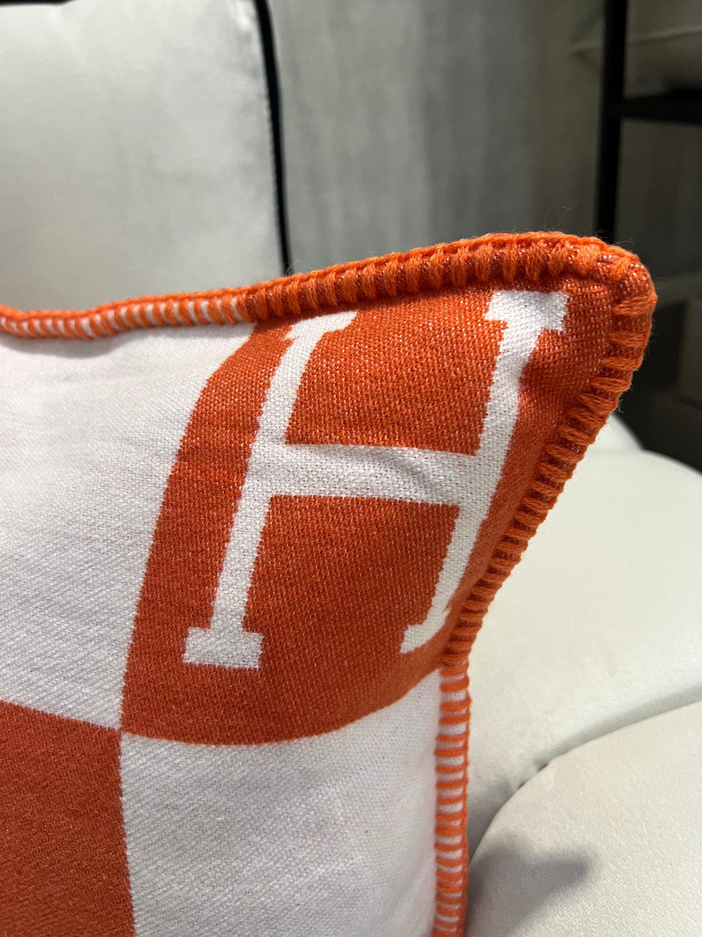 Luxury H Pillow - Orange & White