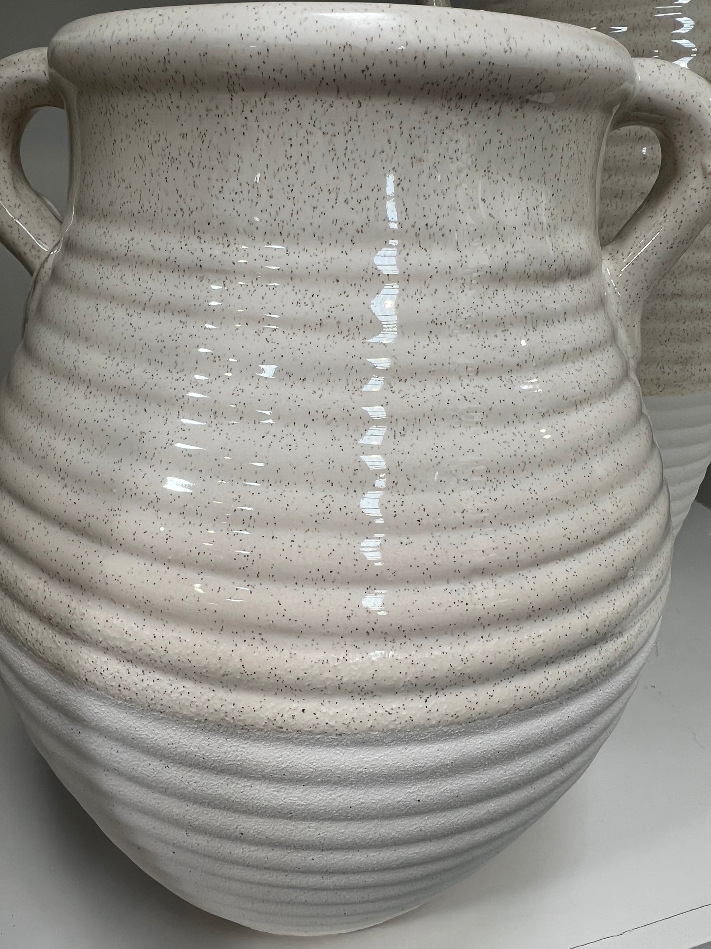 Orla Handmade Beige and White Ribbed Ceramic Vase