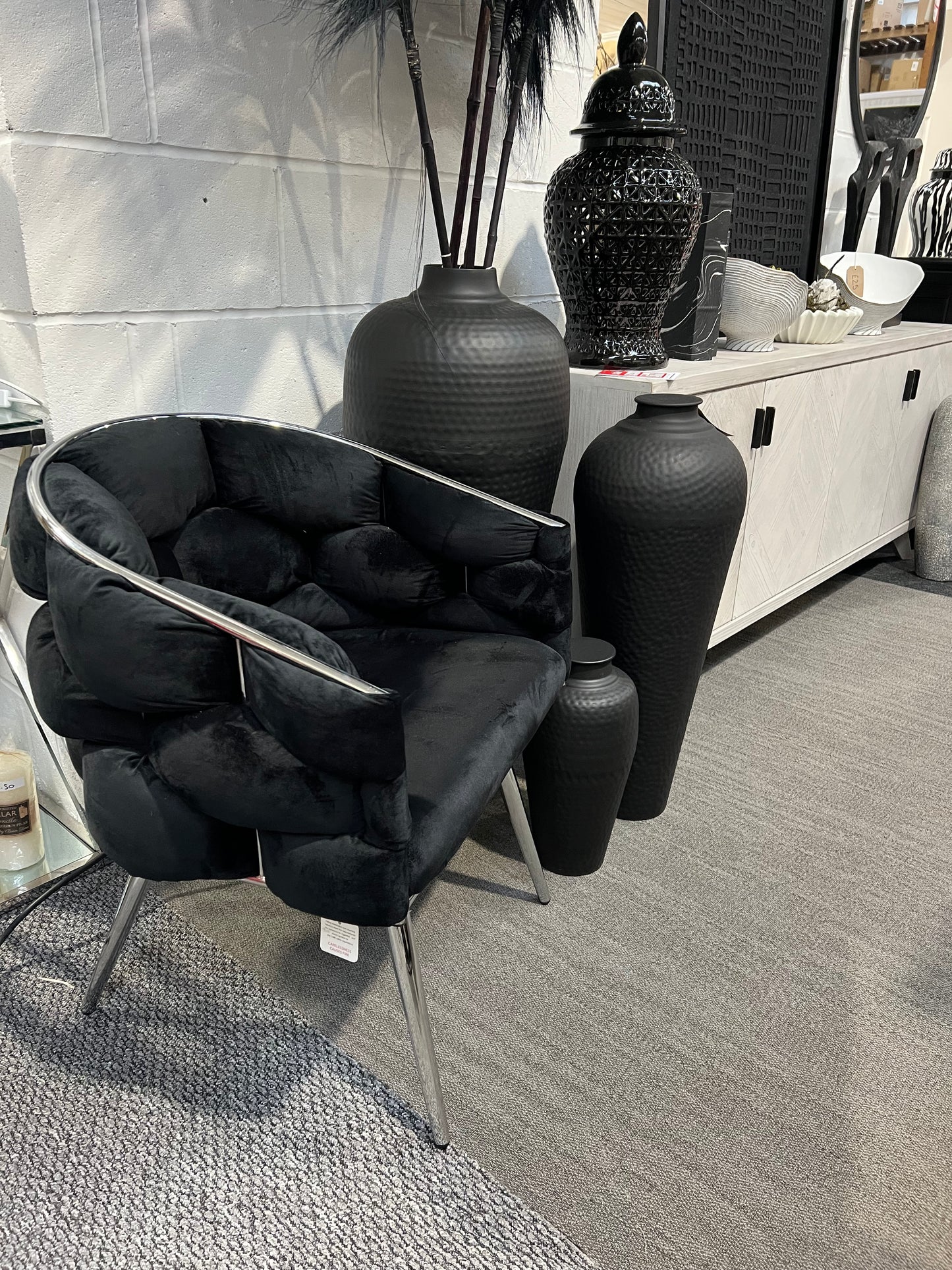 Margaux Black Velvet Dining Chair with Chrome Legs