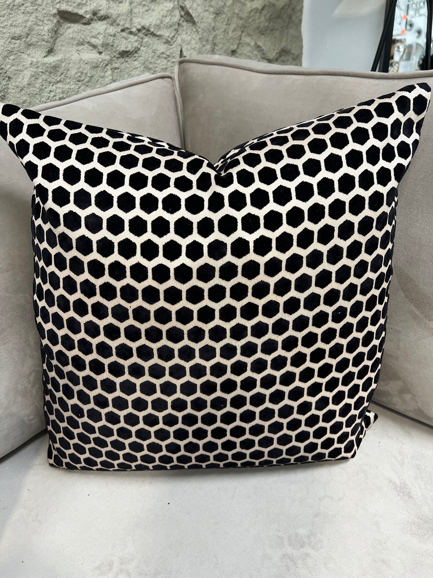 Black Hex Velvet Cushion 22”