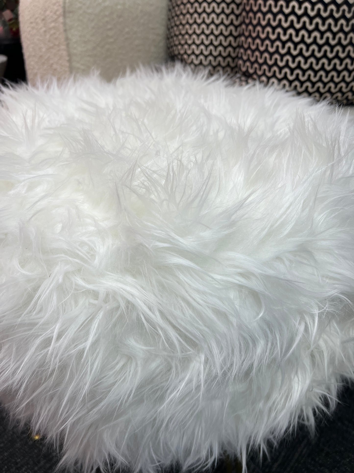 White Faux Fur Stool Ottoman with Gold Legs