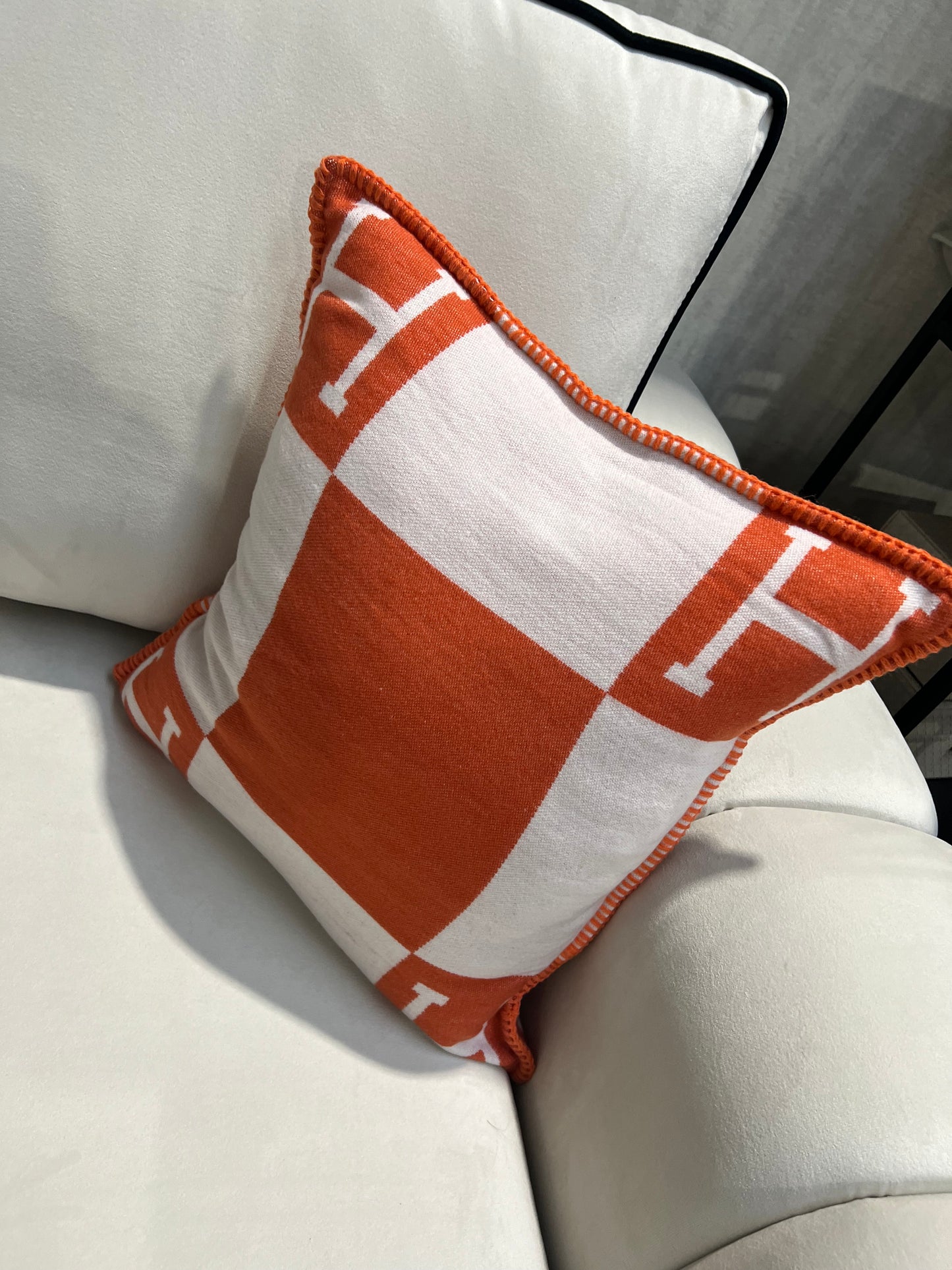 Luxury H Pillow - Orange & White