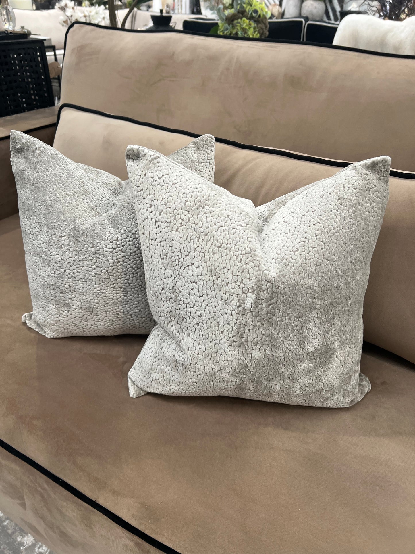Taupe Bingham Velvet Cushion 16"
