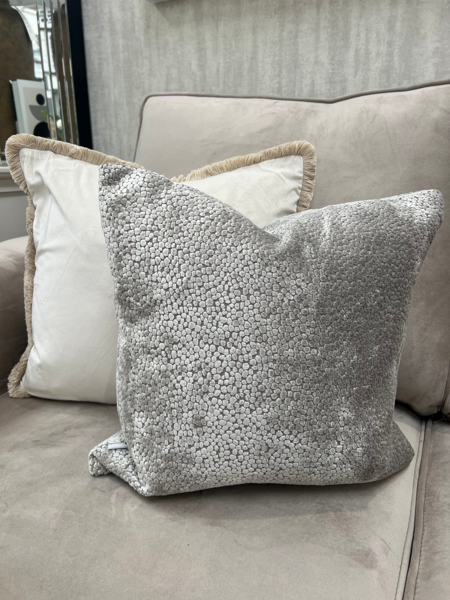 Taupe Bingham Velvet Cushion 16"