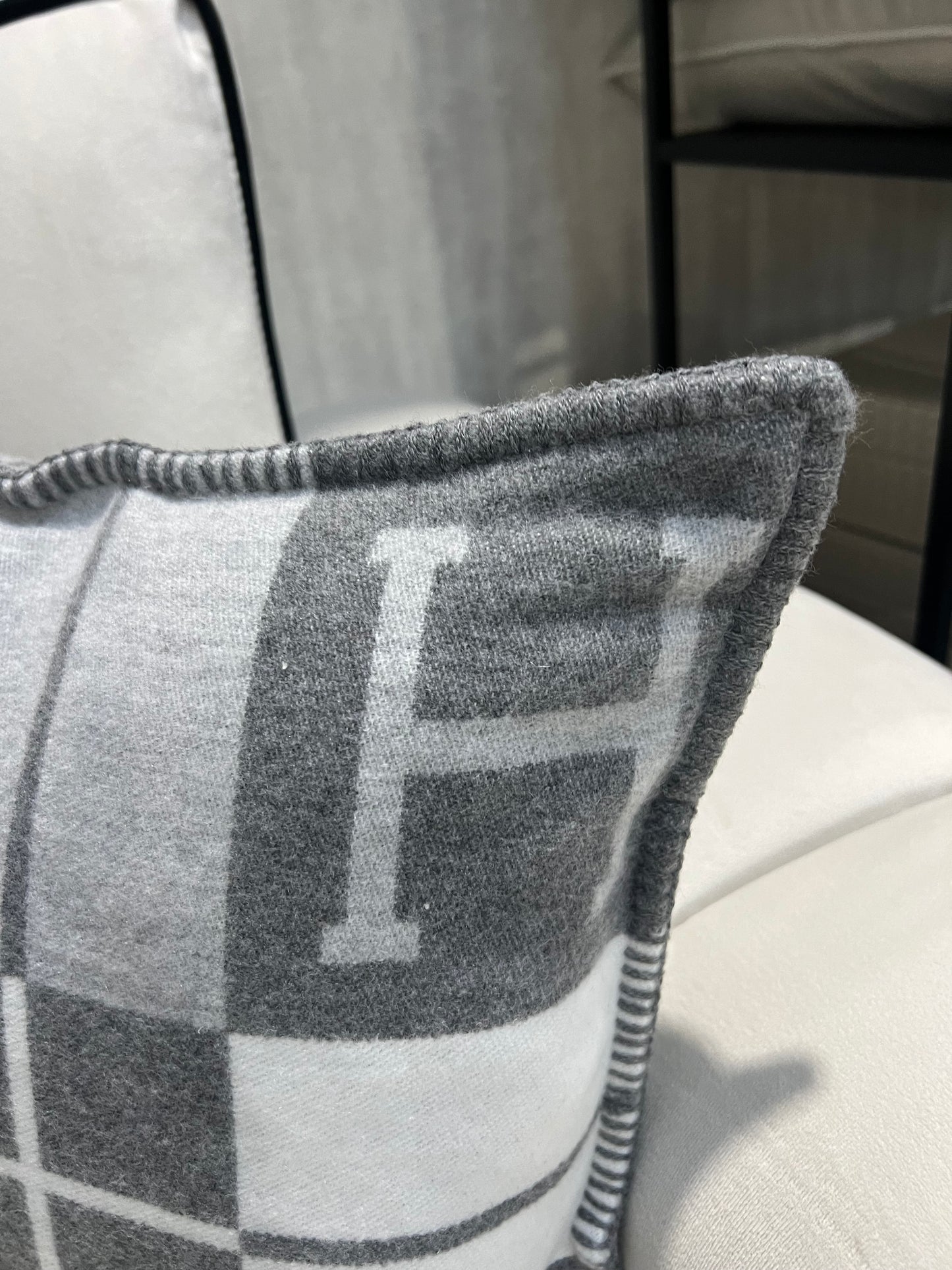 Luxury H Pillow - White & Grey Plaid