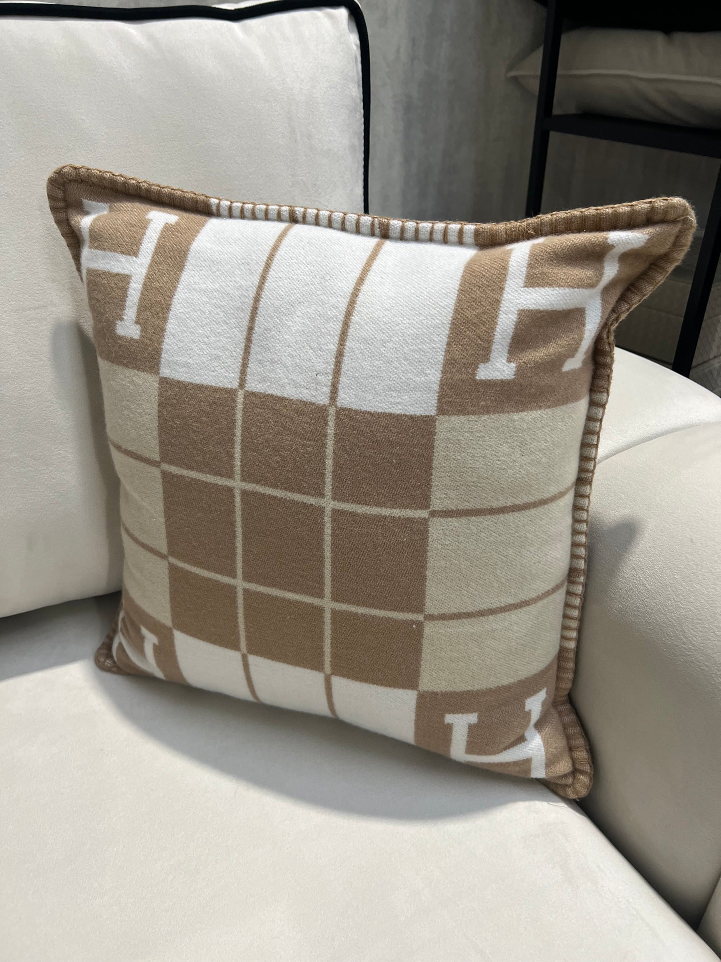 Luxury H Pillow - Beige Plaid
