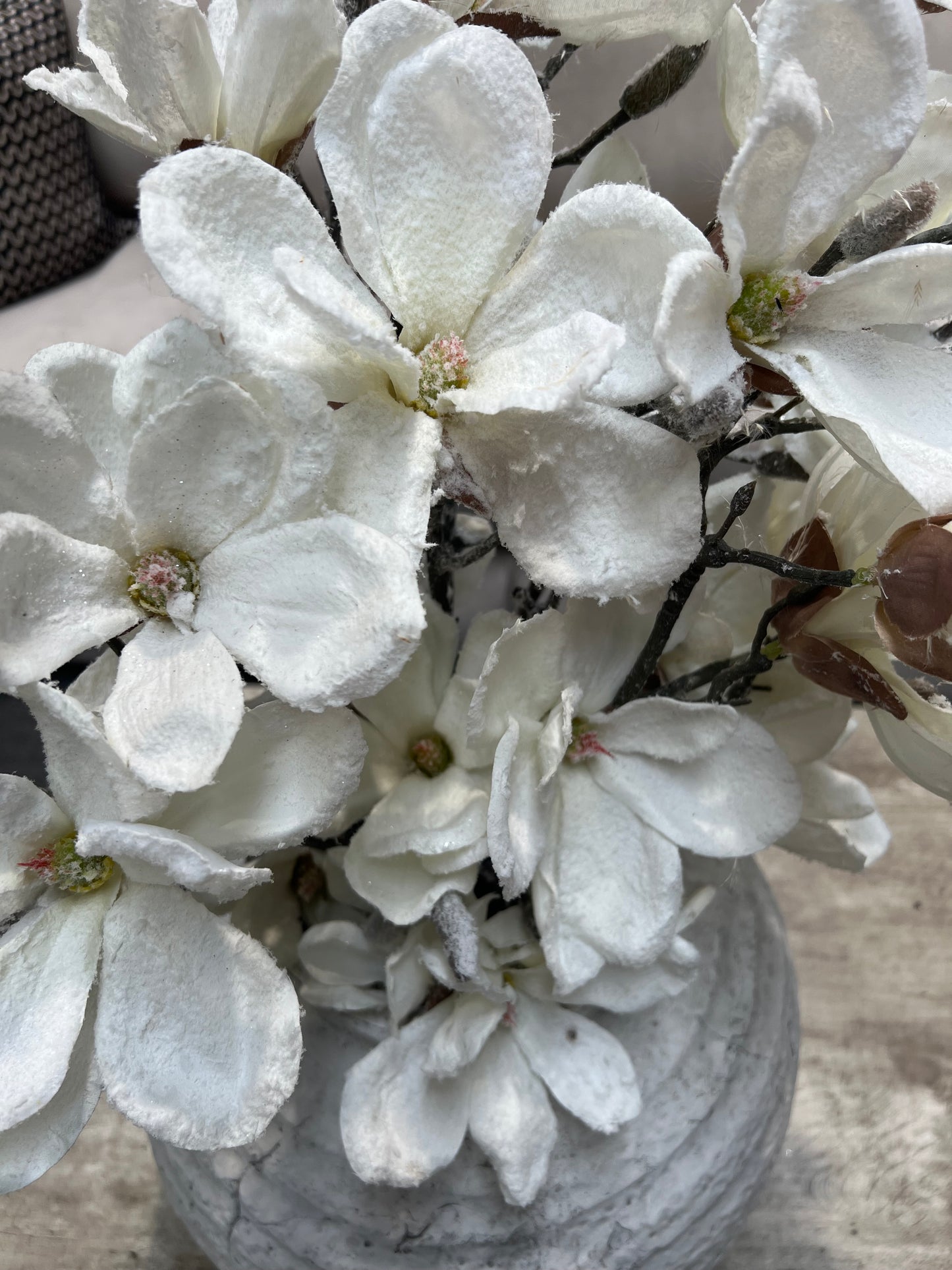 White Real Touch Frosted Magnolia Spray