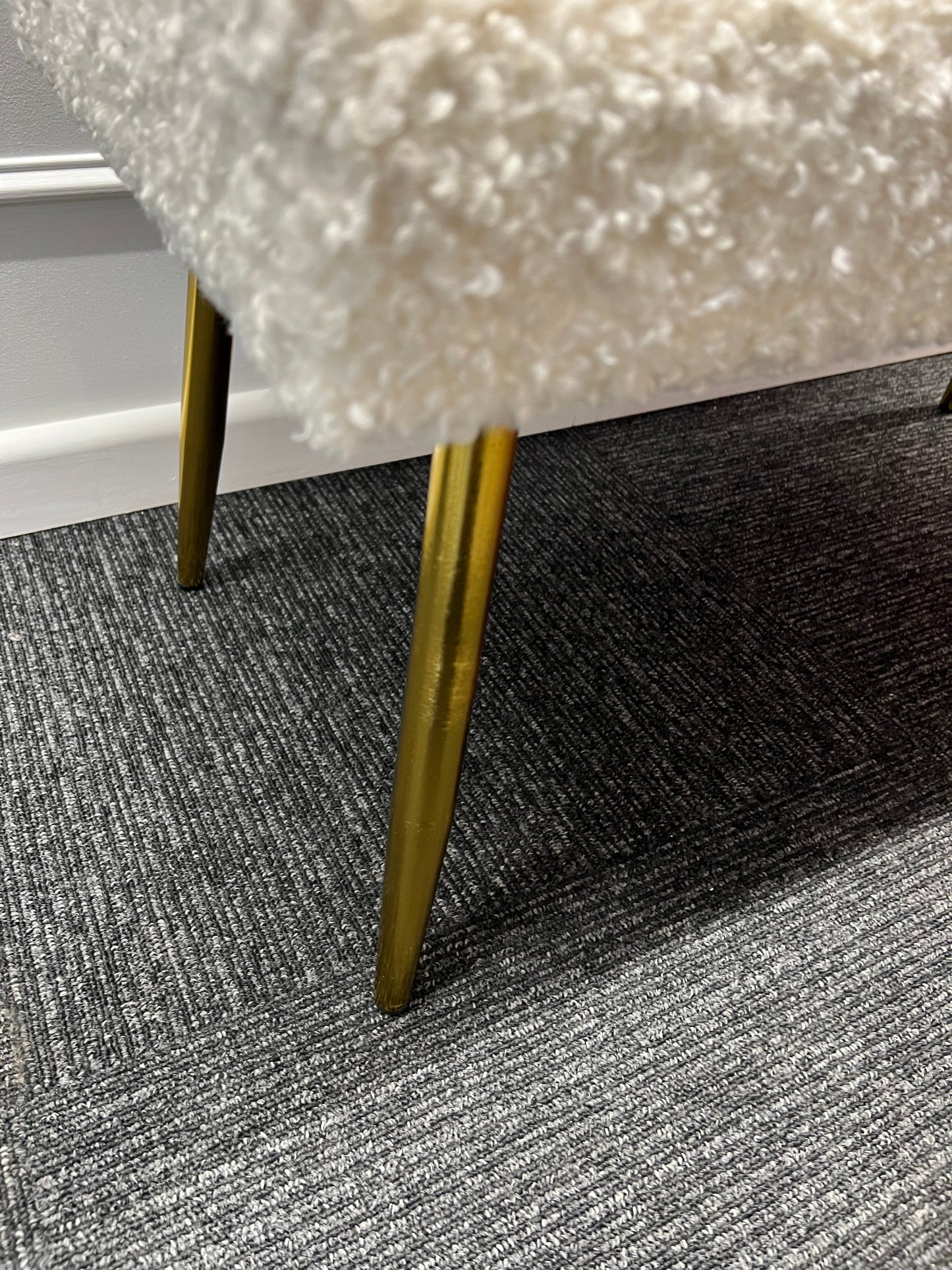 White Boucle Bench With Gold Legs