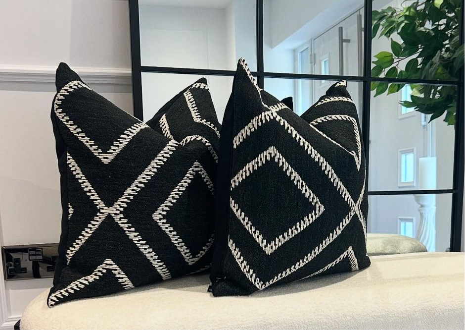 Black Diamond Etched Cushion 18”