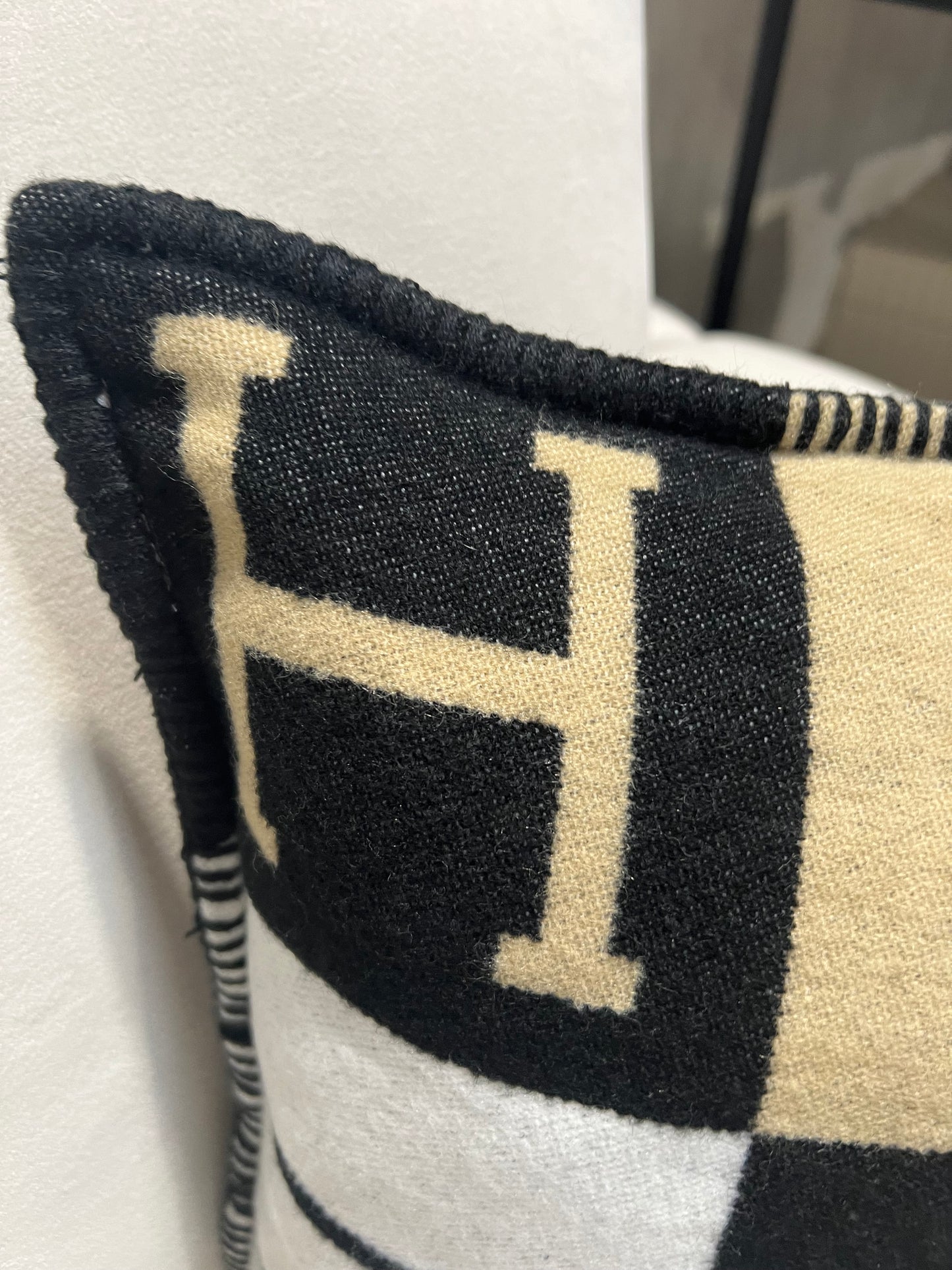 Luxury H Pillow - Black & Beige Plaid