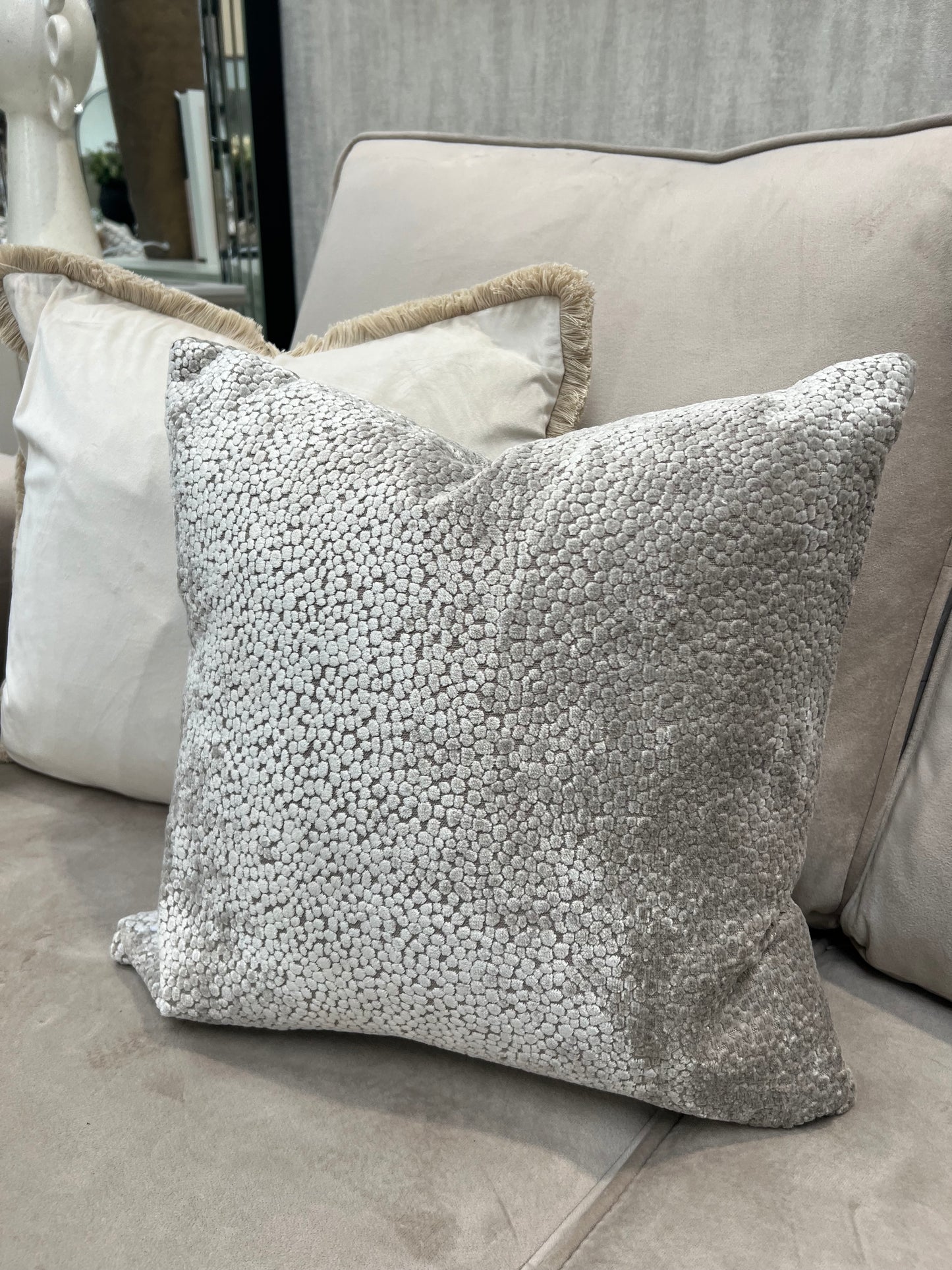 Taupe Bingham Velvet Cushion 16"