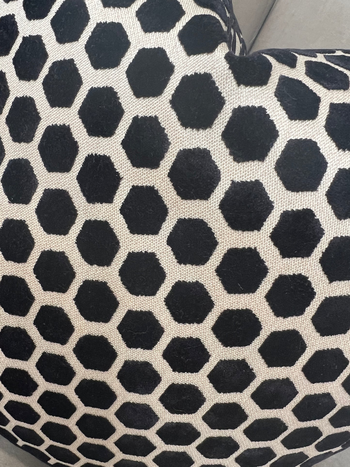 Black Hex Velvet Cushion 16"