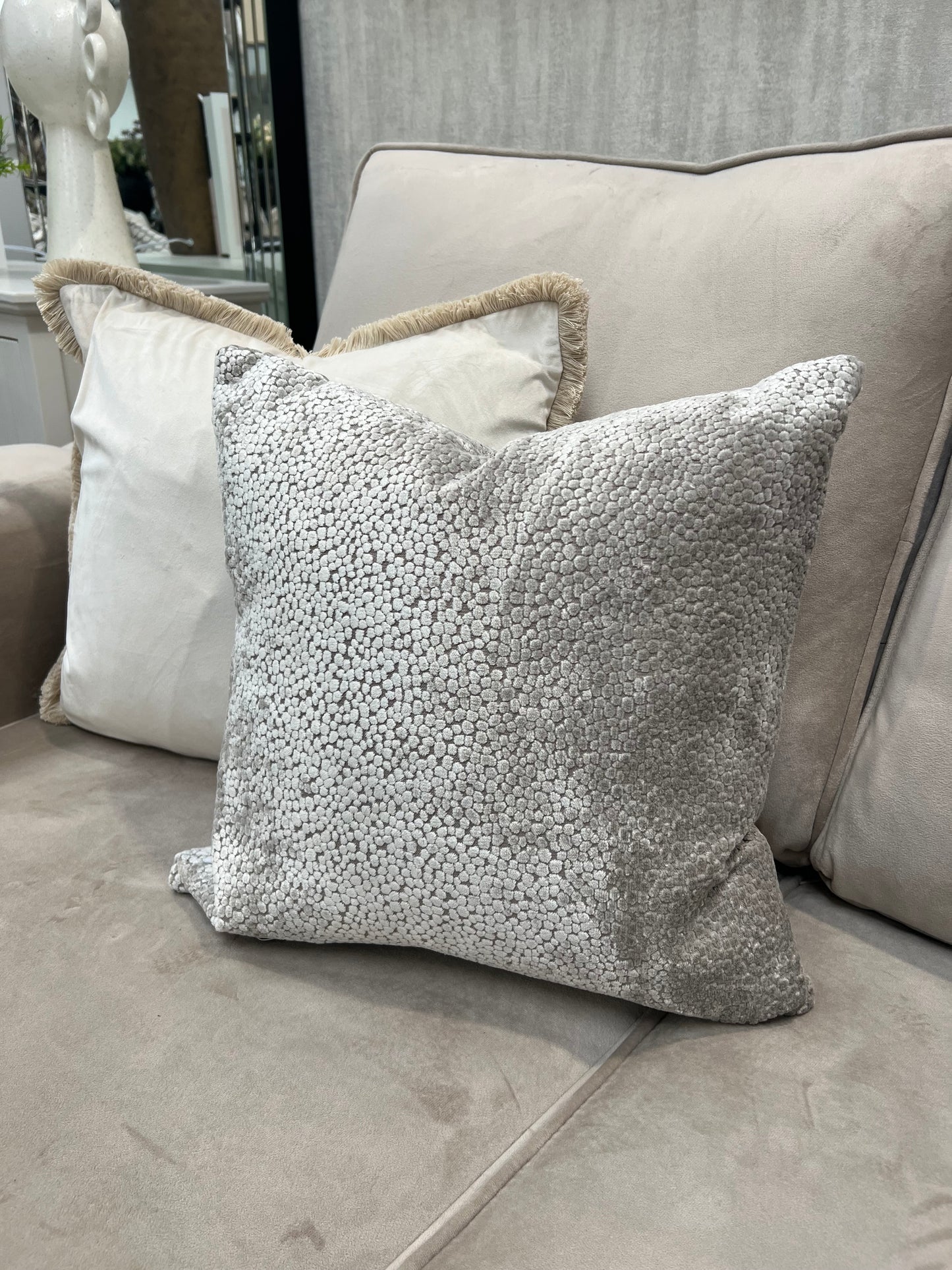 Taupe Bingham Velvet Cushion 16"