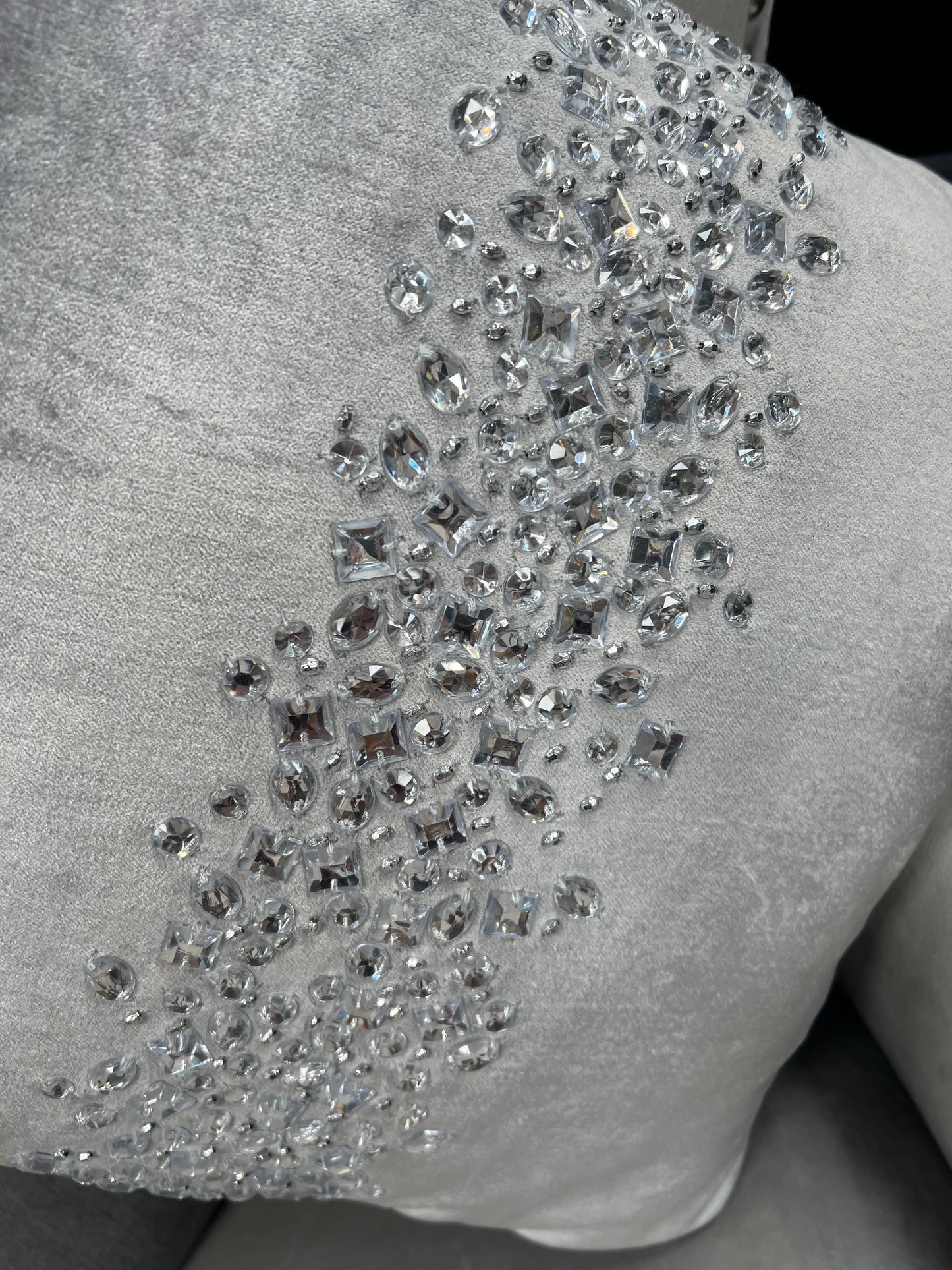 Silver Velvet Diamante Cushion