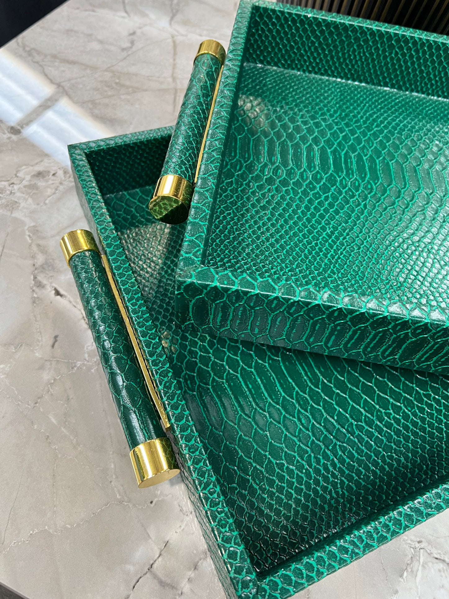 Set of 2 Green Faux Trays