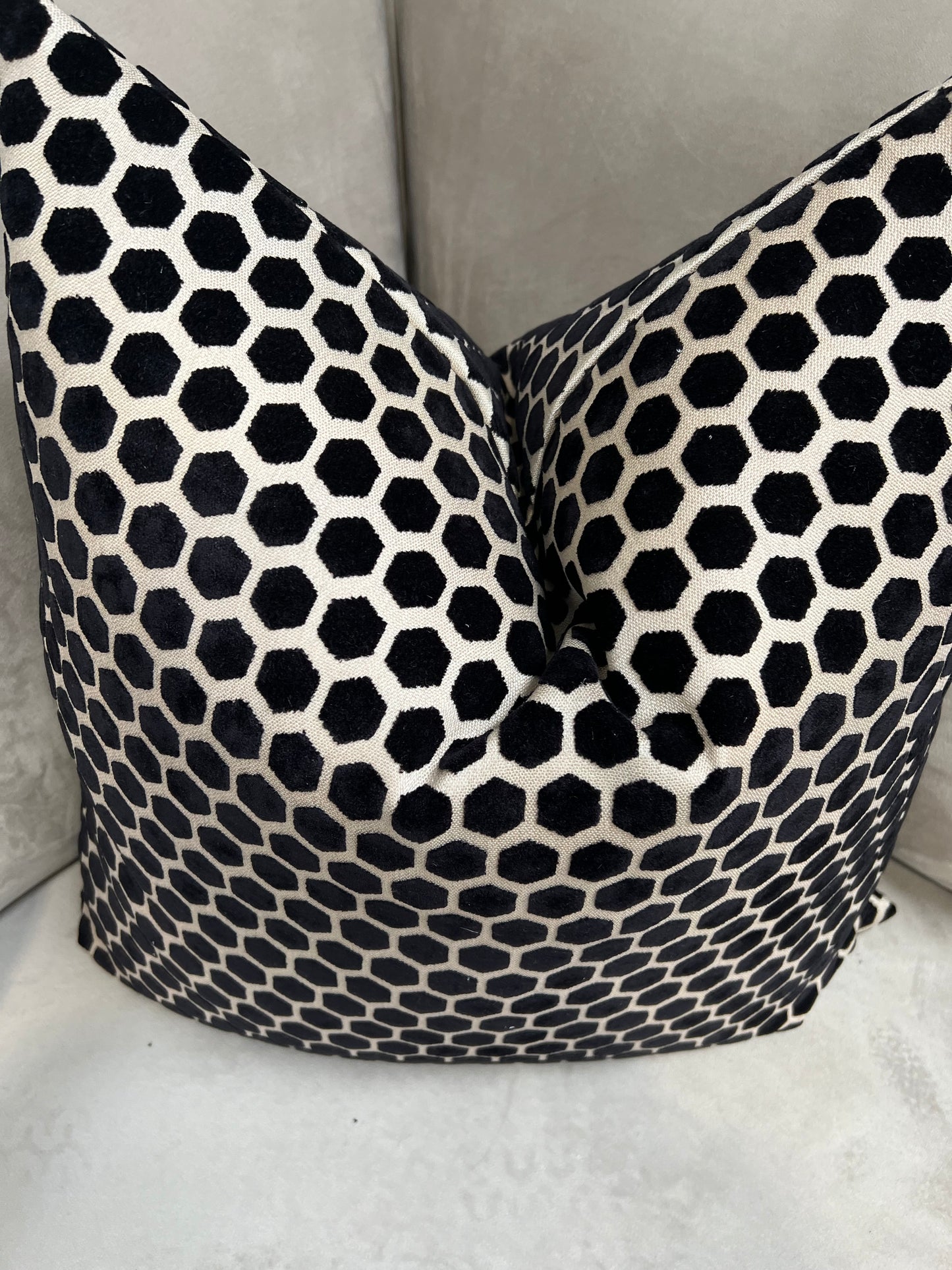 Black Hex Velvet Cushion 22”