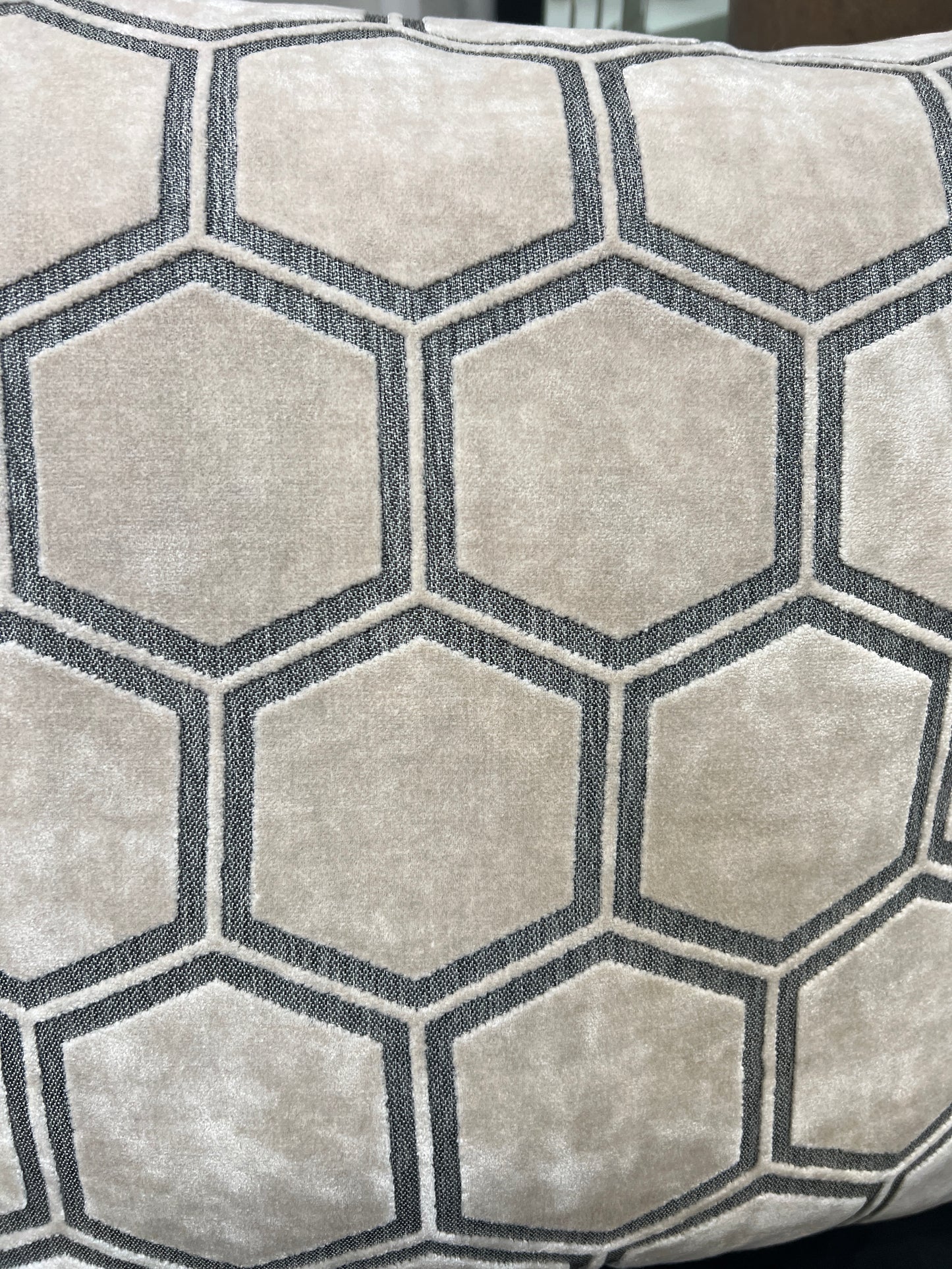 Cream Ivor Hexagon Velvet Cushion 22"