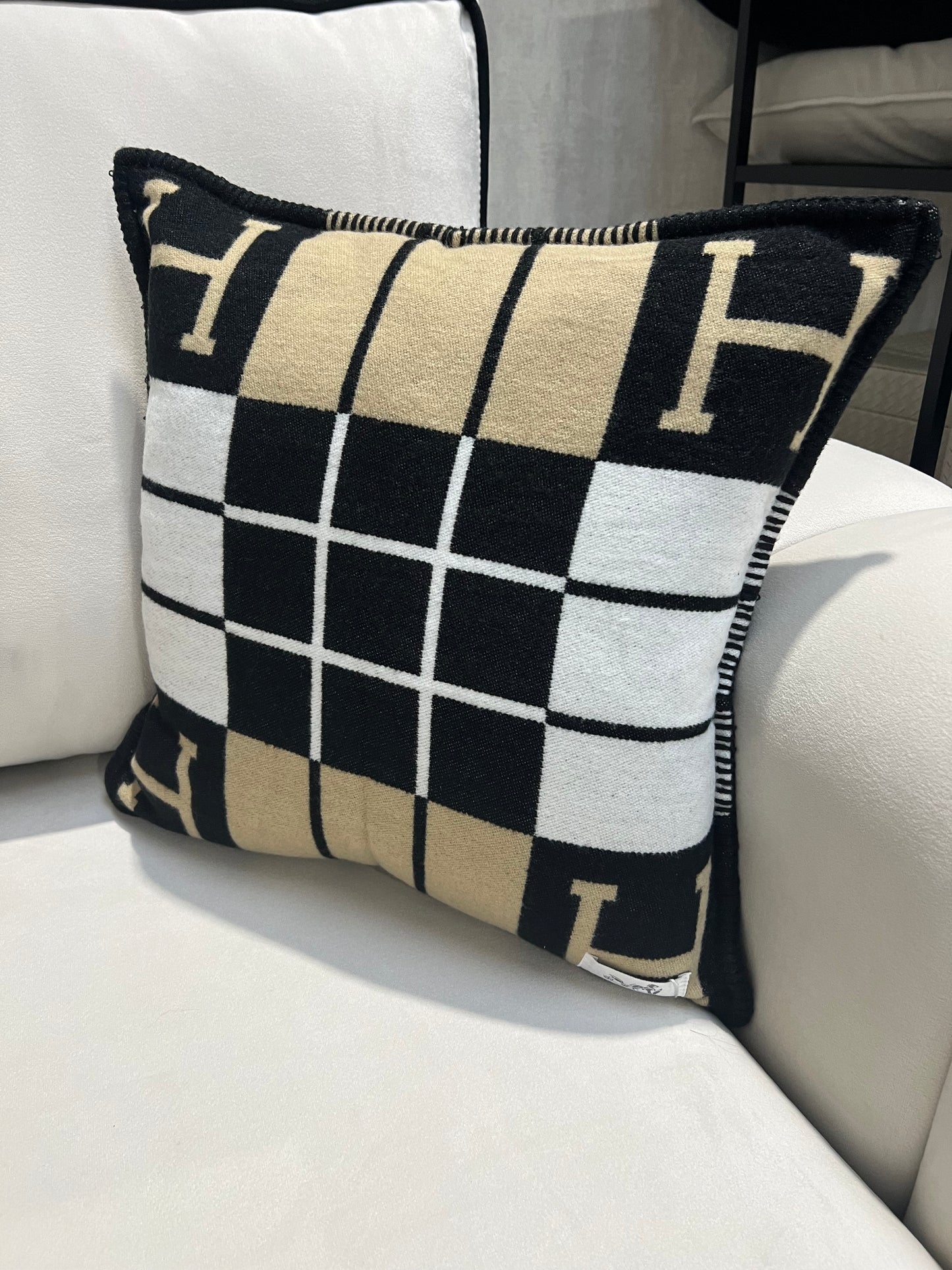 Luxury H Pillow - Black & Beige Plaid